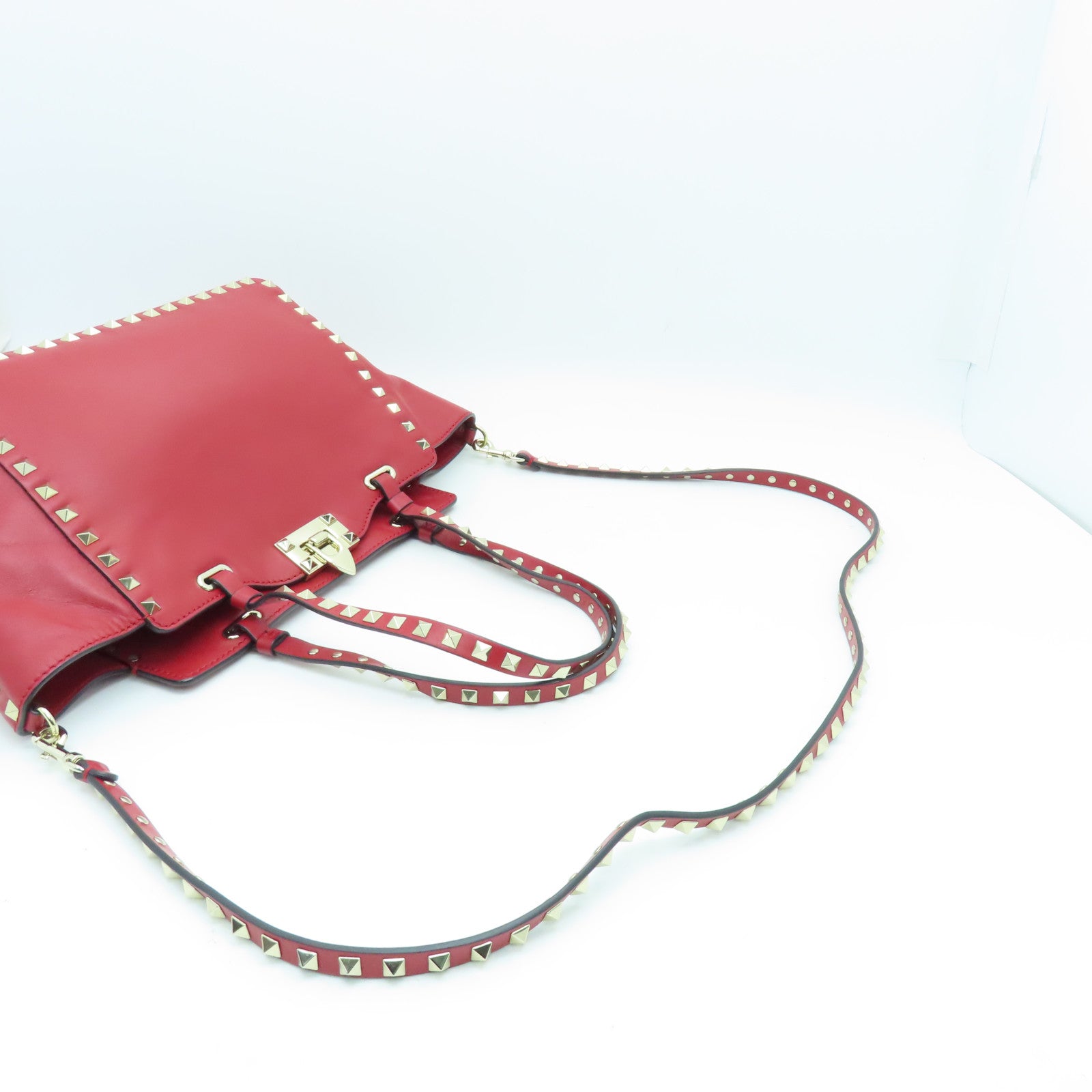 Valentino sheepskin leather 2way Shoulder Bag gold buckle handle shoulder bag red