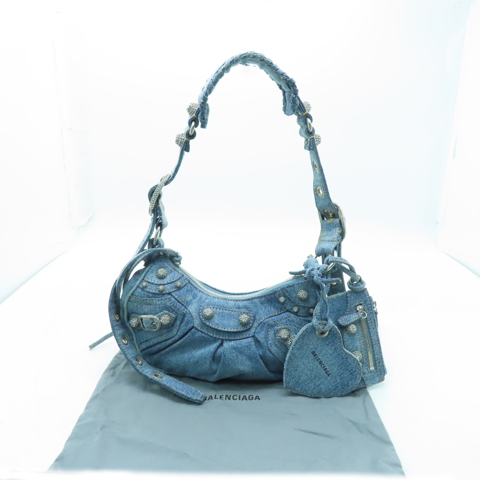BALENCIAGA 牛仔布Le Cagole XS銀扣肩背袋淺藍色