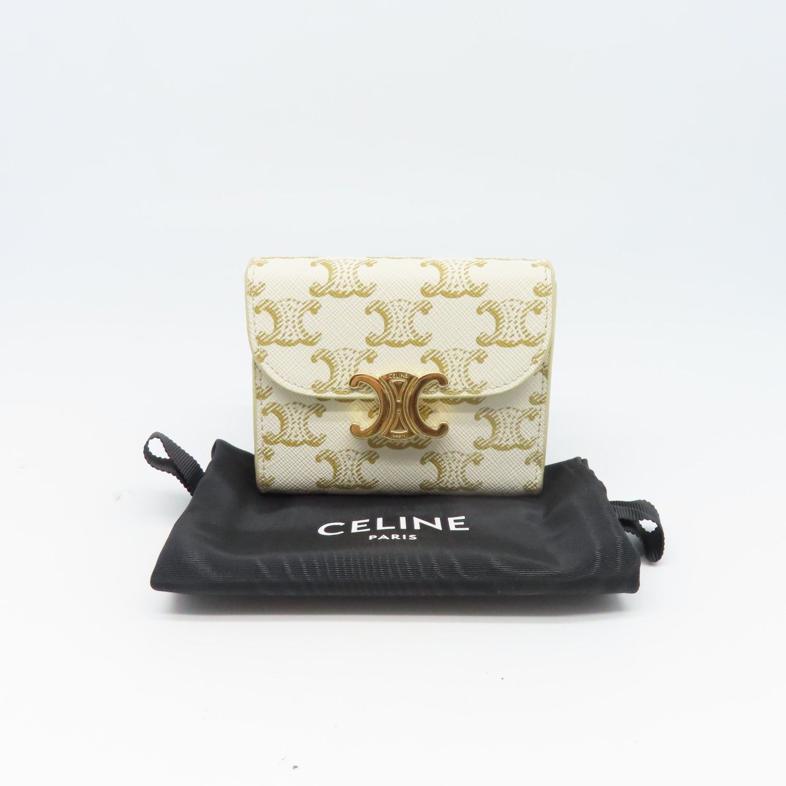CELINE 塗層帆布/牛皮皮革Wallet金扣錢包白色