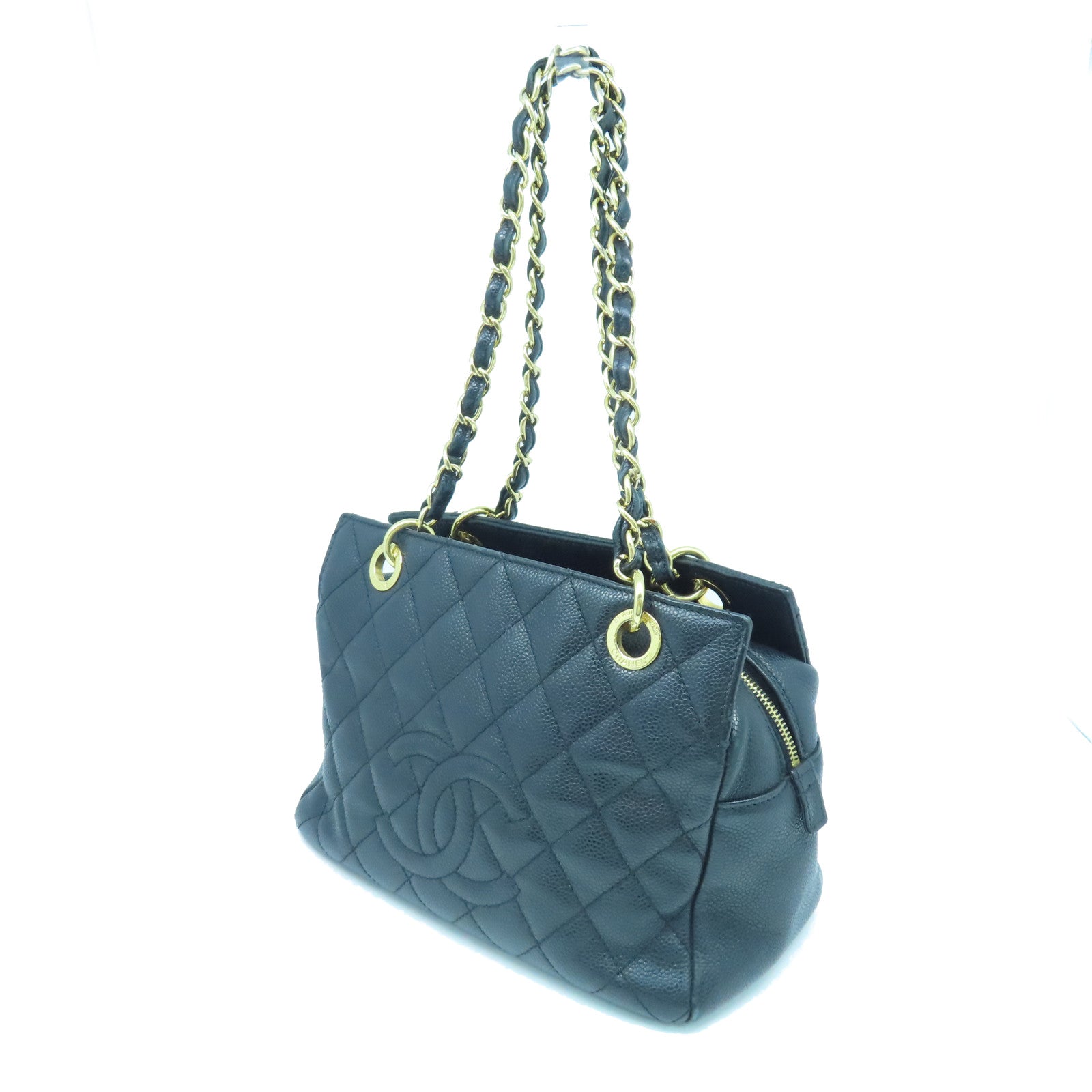 CHANEL rhombic cowhide leather Shoulder Bag gold buckle shoulder bag black