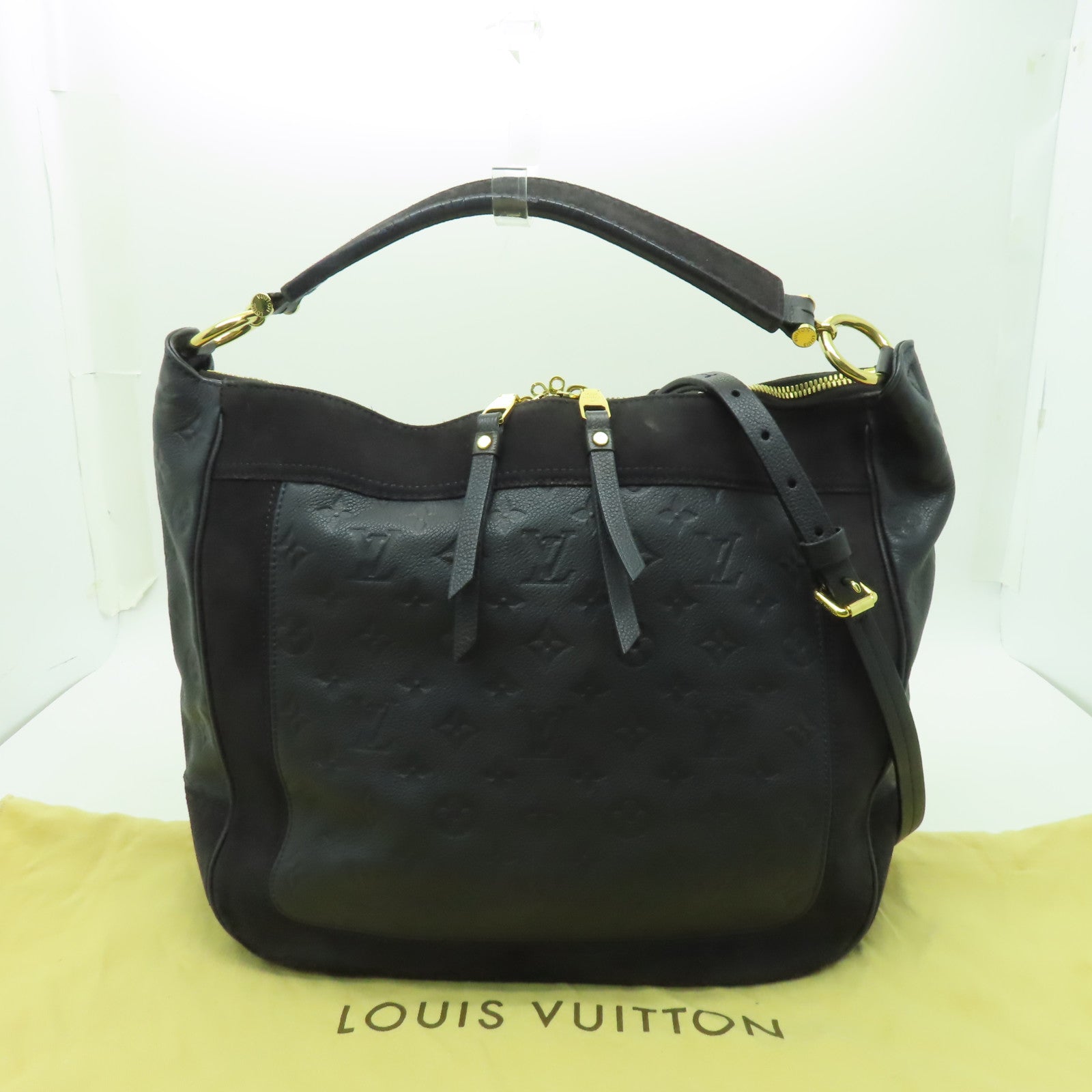 LOUIS VUITTON Monogram Empreinte Audacieuse PM金扣手挽肩背兩用袋深藍色