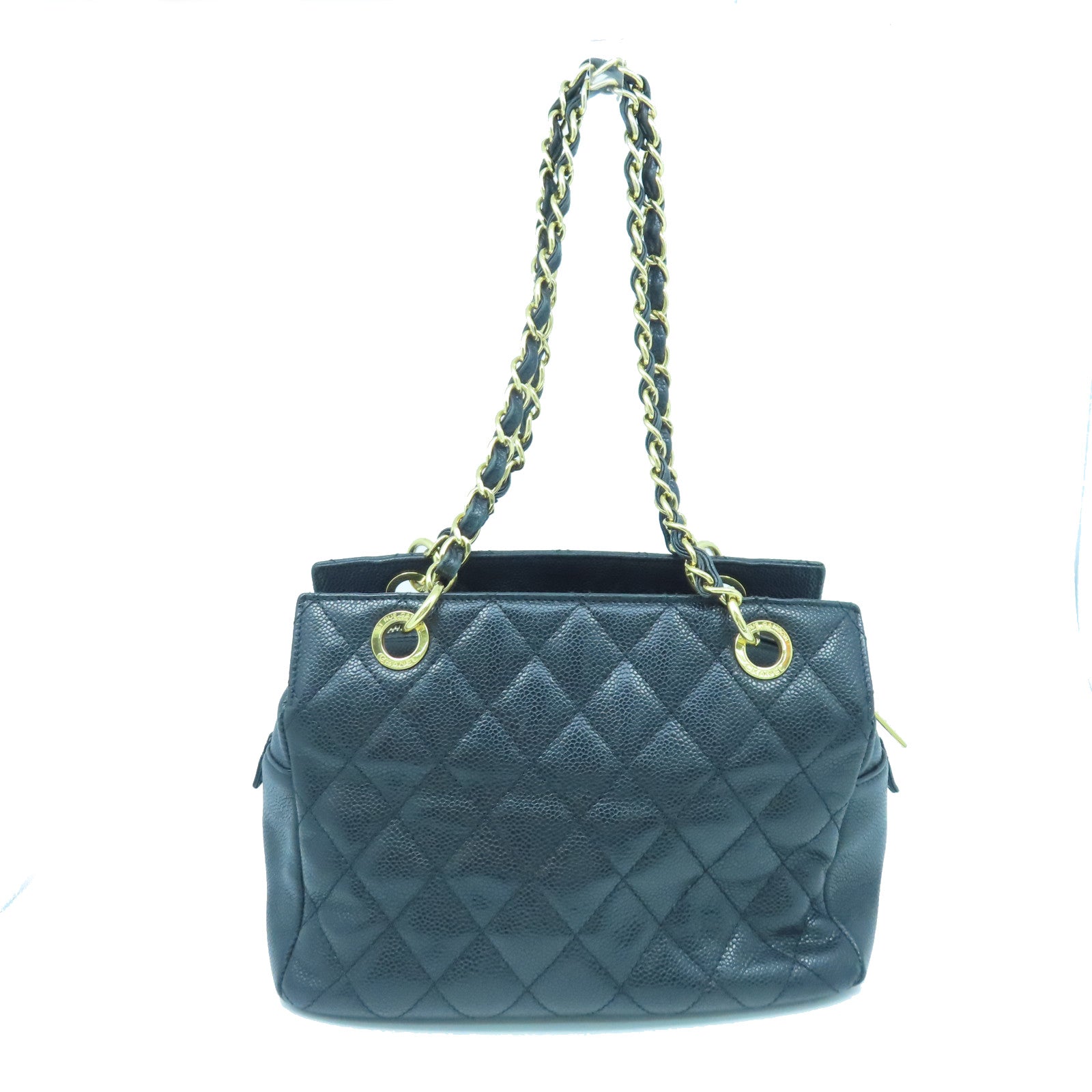 CHANEL rhombic cowhide leather Shoulder Bag gold buckle shoulder bag black