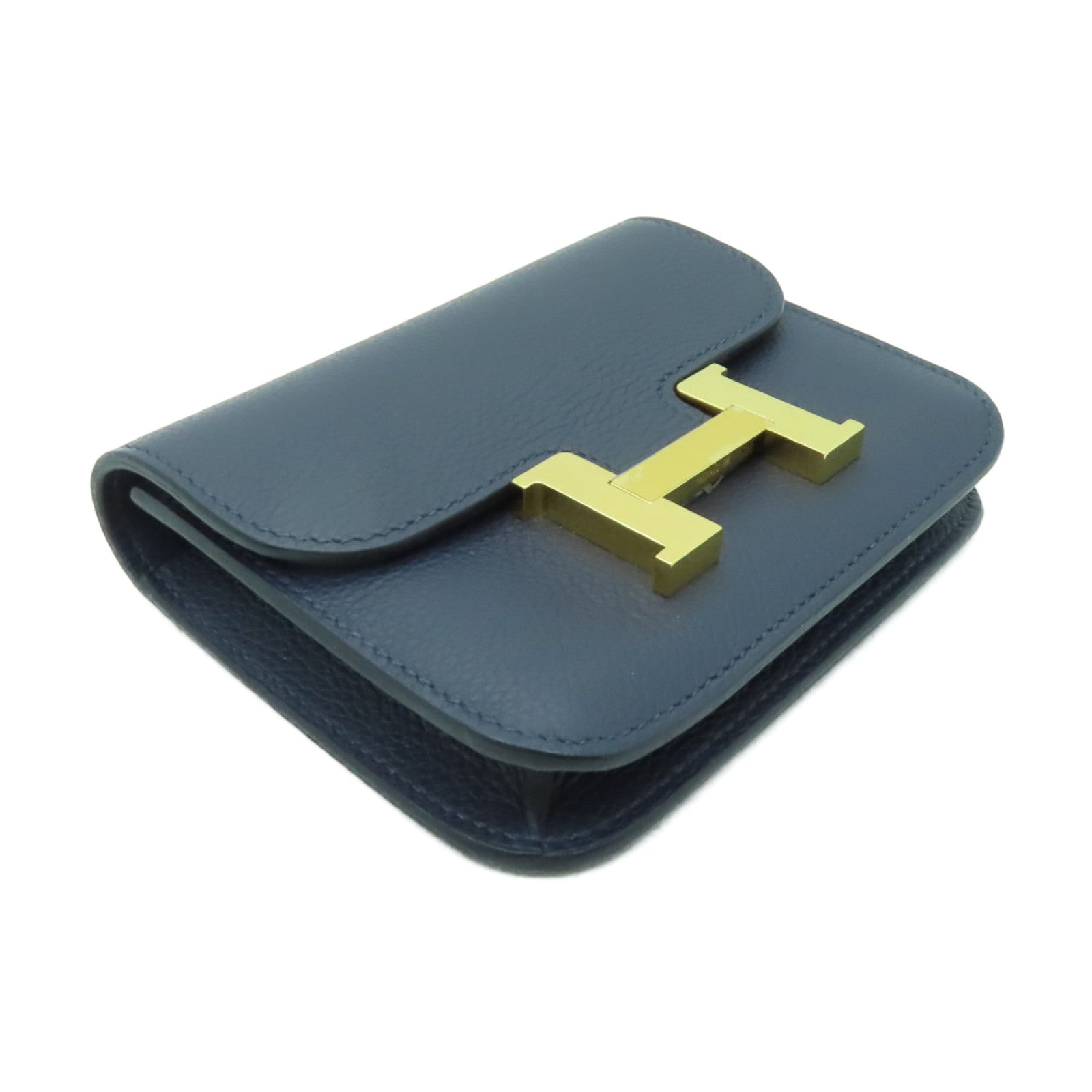 HERMES Evercolor皮革Constance Slim金扣手拿包Bleu Nuit深藍色