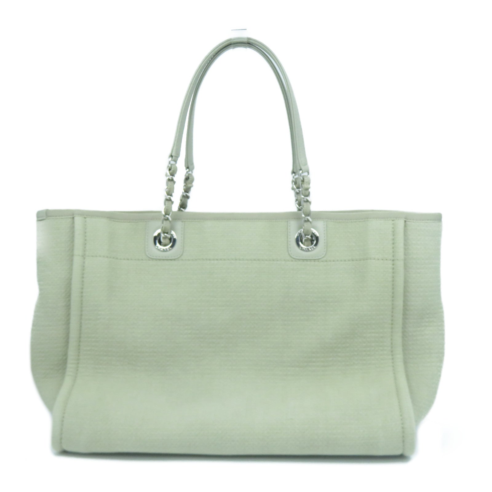 CHANEL 帆布Deauville Tote Bag銀扣肩背兩用袋灰色
