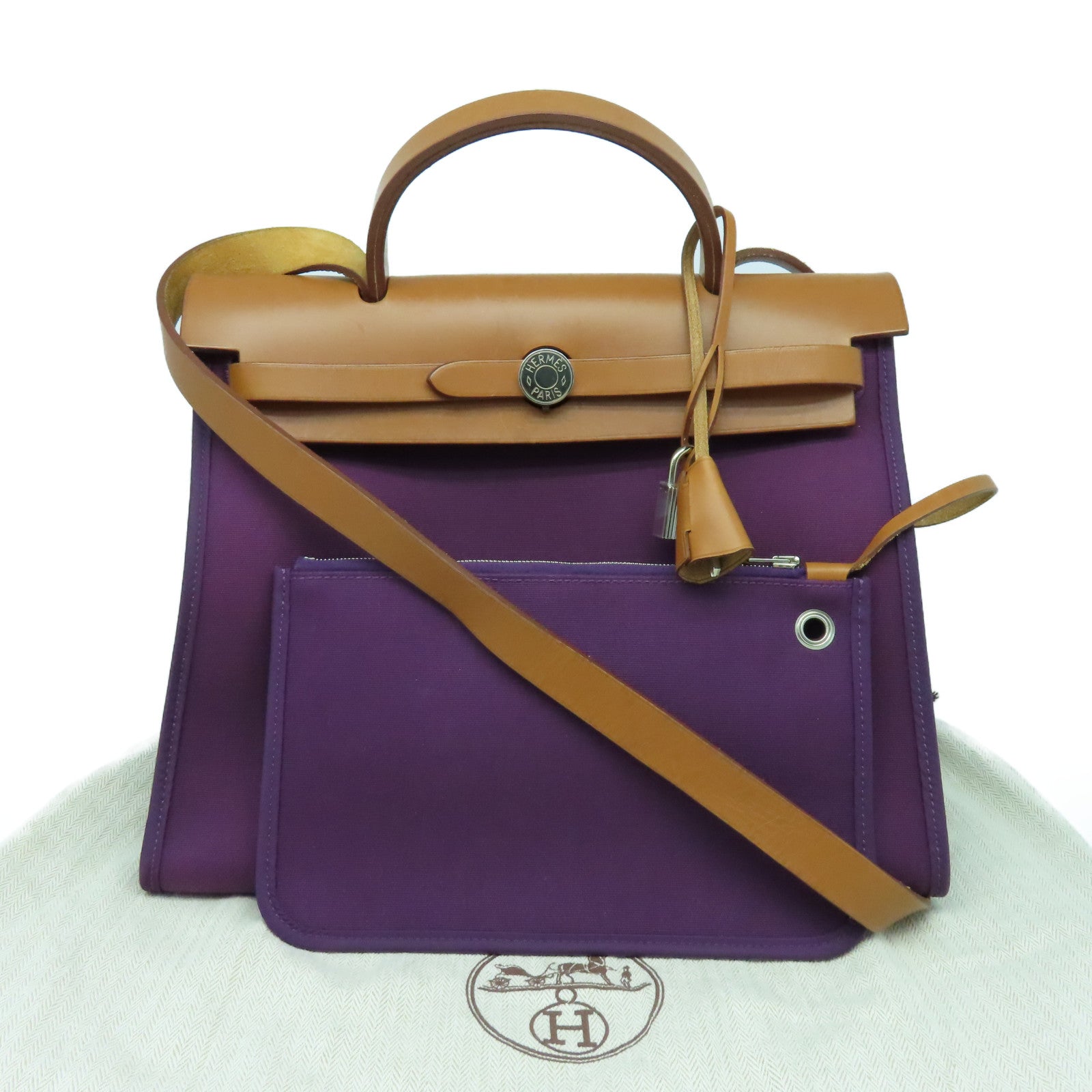 HERMES 帆布Herbag PM银扣肩背袋Rasin紫色