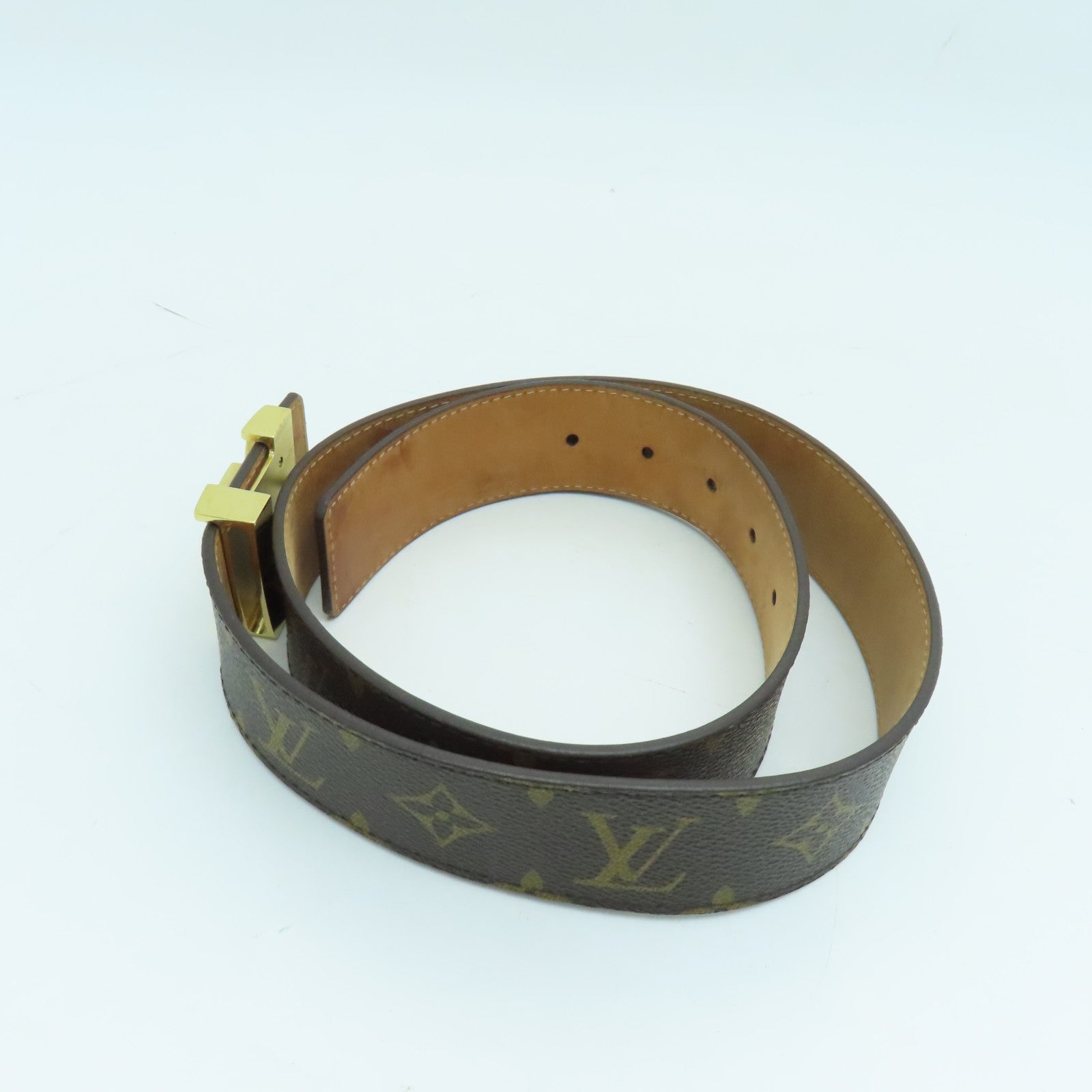 LOUIS VUITTON Monogram Belt金扣皮带啡色