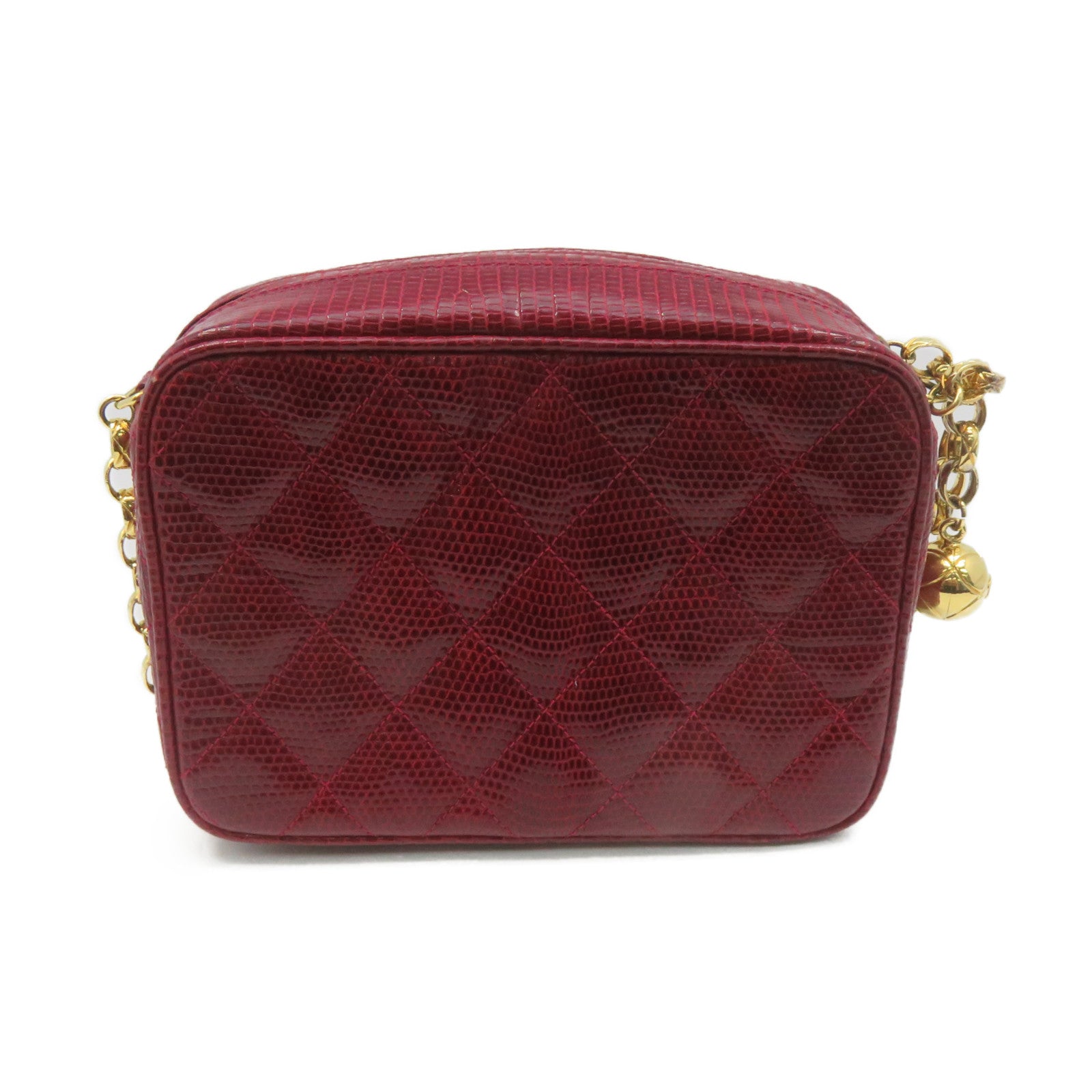 CHANEL 蜥蝪皮革Vintage Chain Shoulder Bag金扣鏈帶肩背袋酒紅色