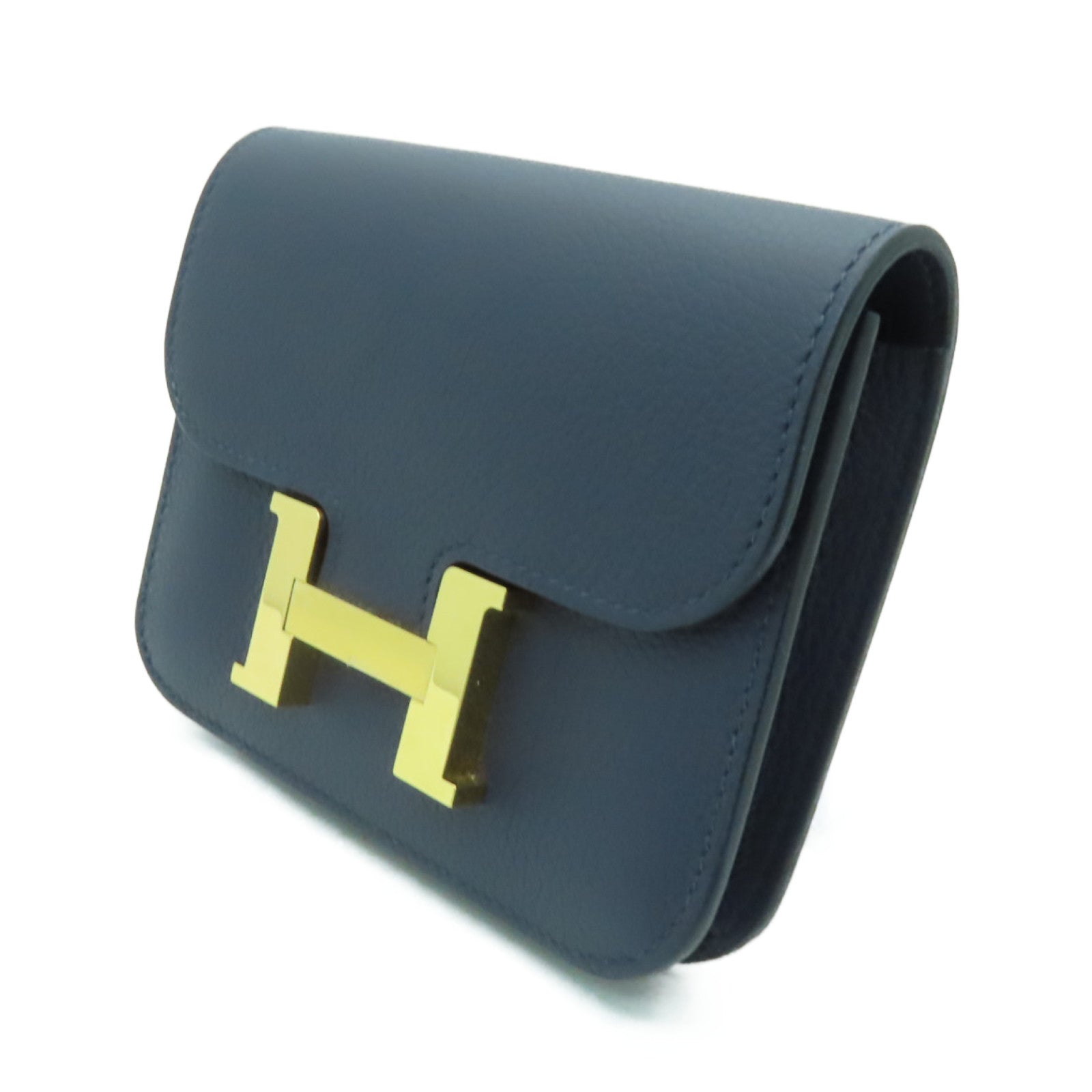 HERMES Evercolor皮革Constance Slim金扣手拿包Bleu Nuit深藍色