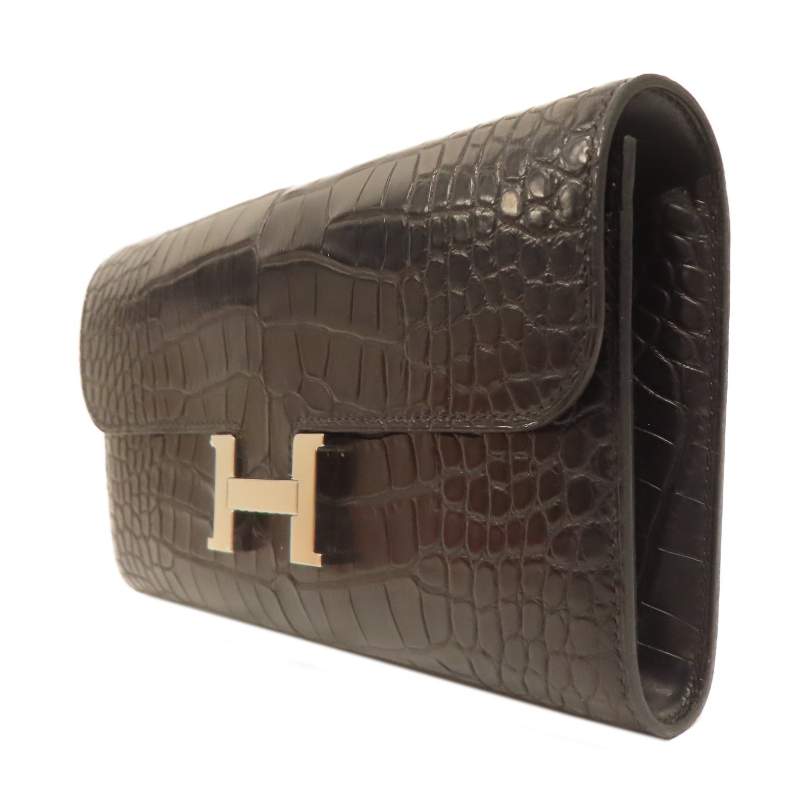 HERMES 鱷魚皮革Constance To Go銀扣肩背袋黑色