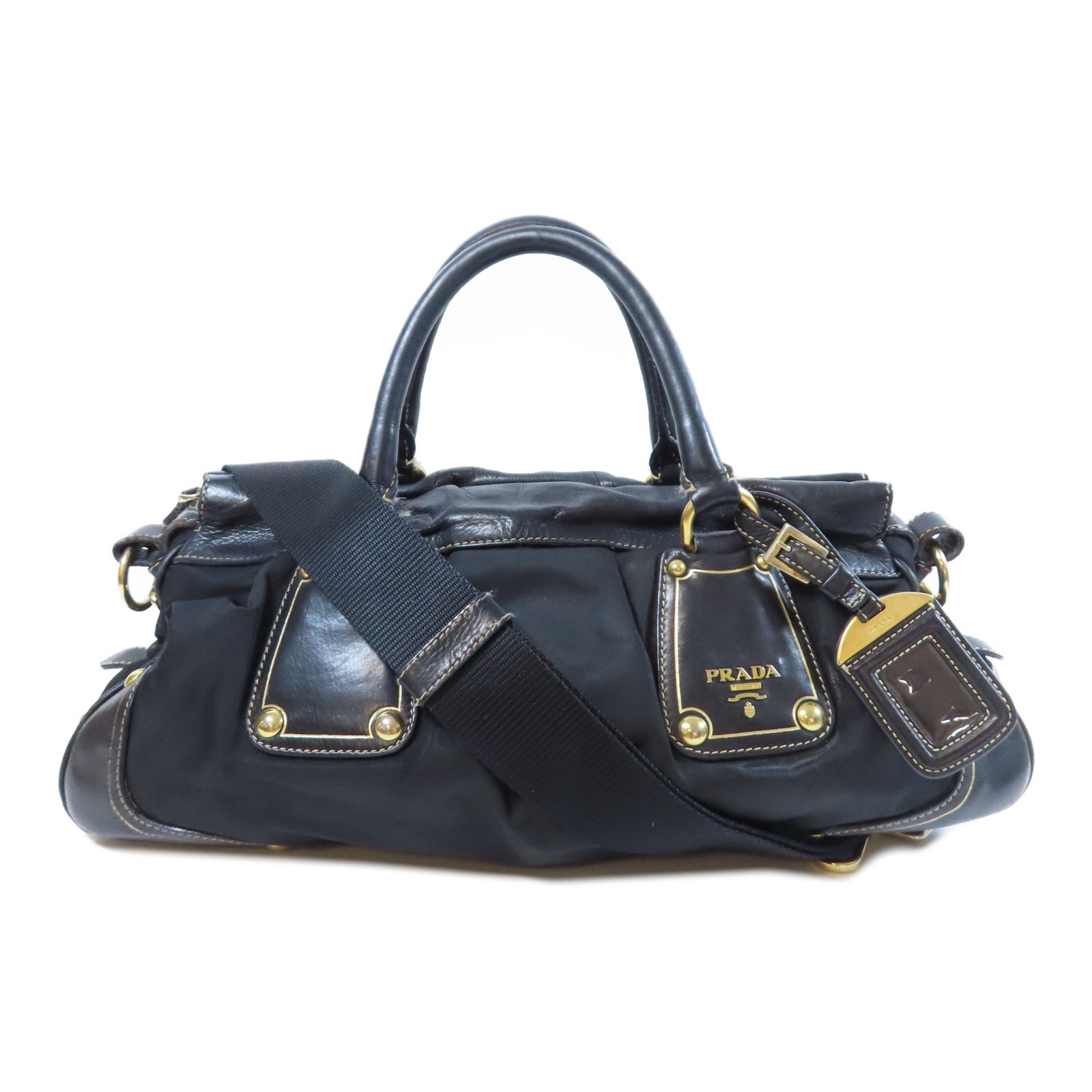 PRADA 尼龍2 Way Shoulder Bag金扣手挽肩背兩用袋黑色
