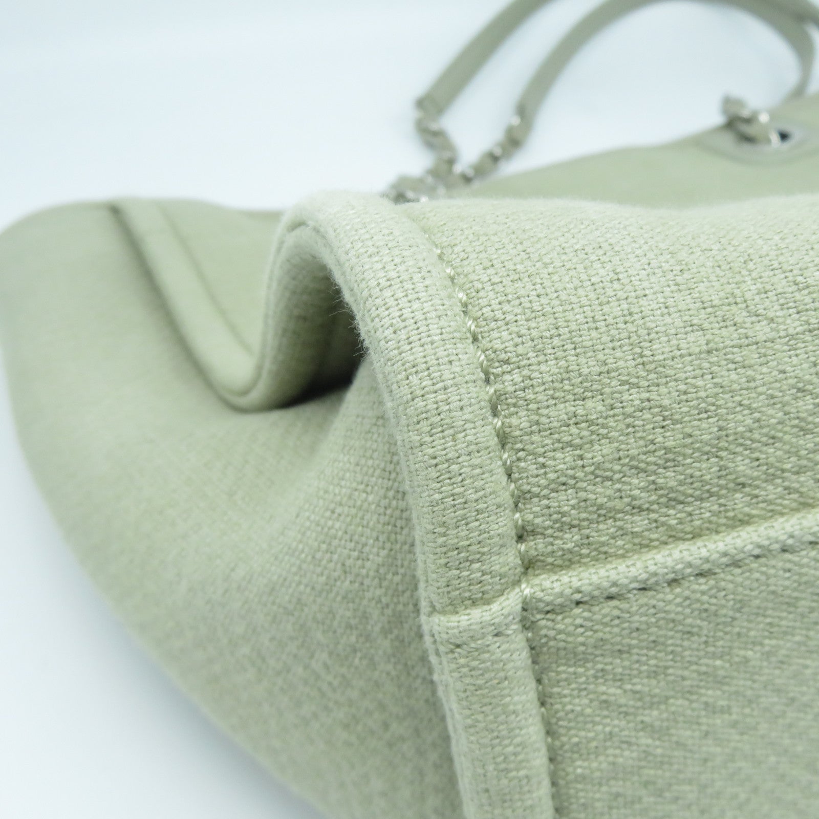 CHANEL 帆布Deauville Tote Bag銀扣肩背兩用袋灰色