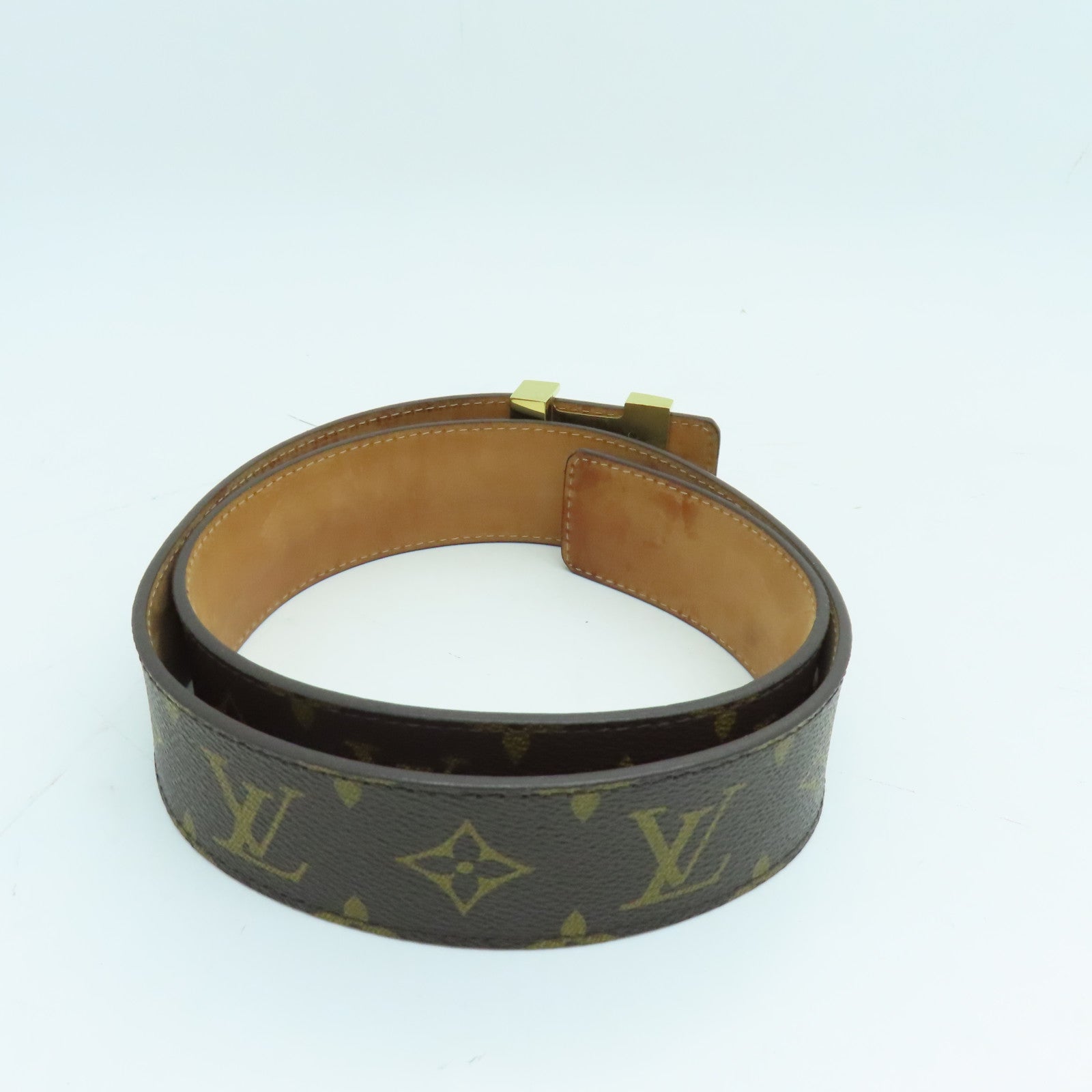 LOUIS VUITTON Monogram Belt金扣皮带啡色