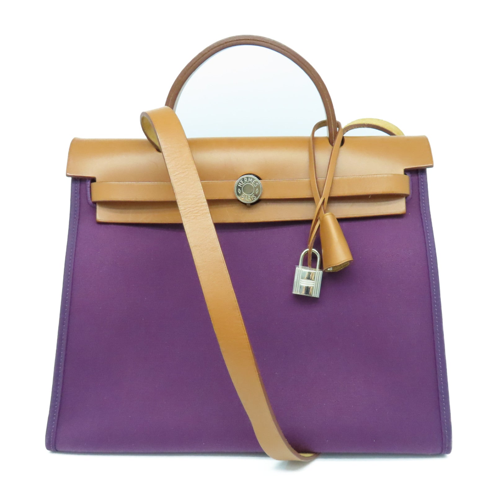 HERMES 帆布Herbag PM银扣肩背袋Rasin紫色