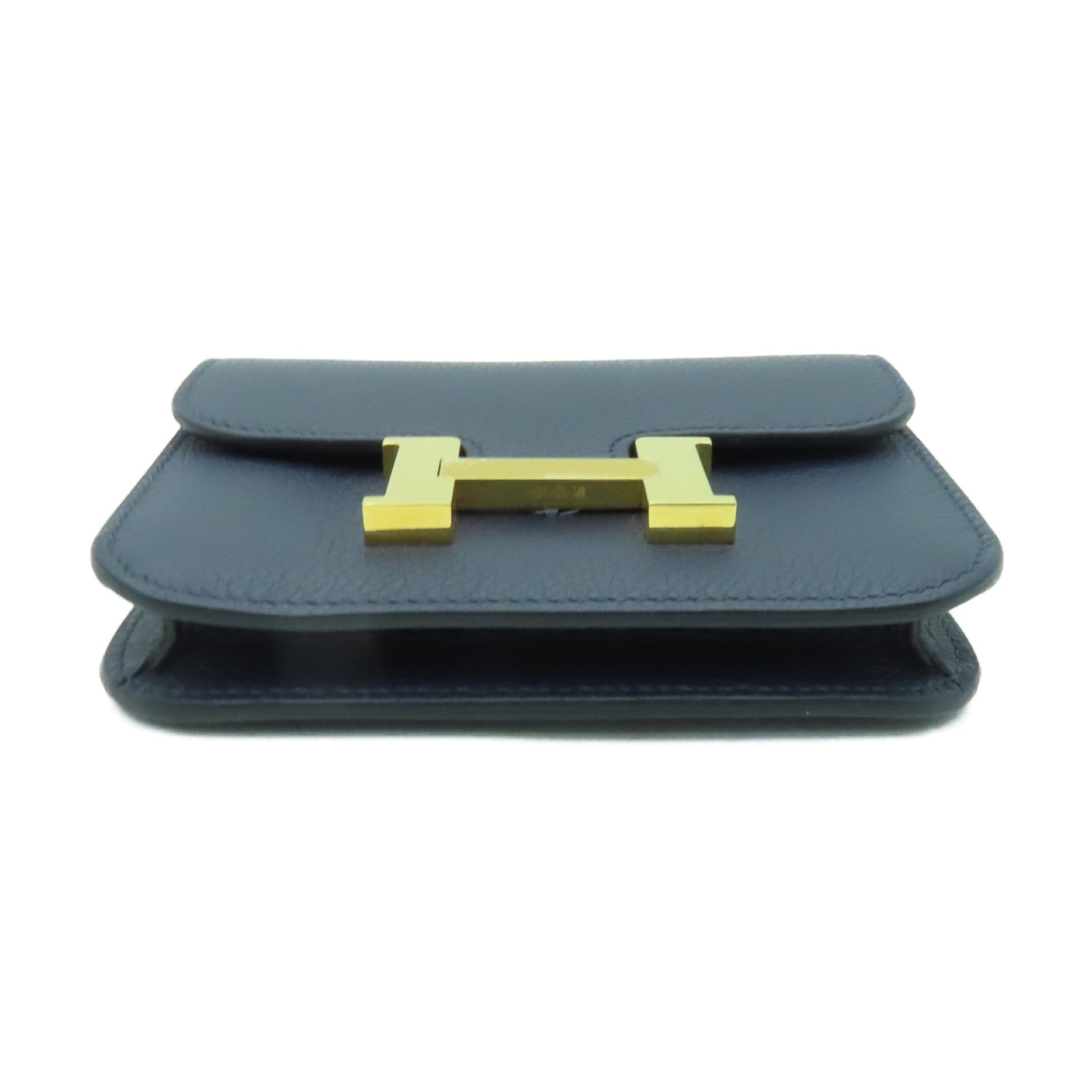 HERMES Evercolor皮革Constance Slim金扣手拿包Bleu Nuit深藍色