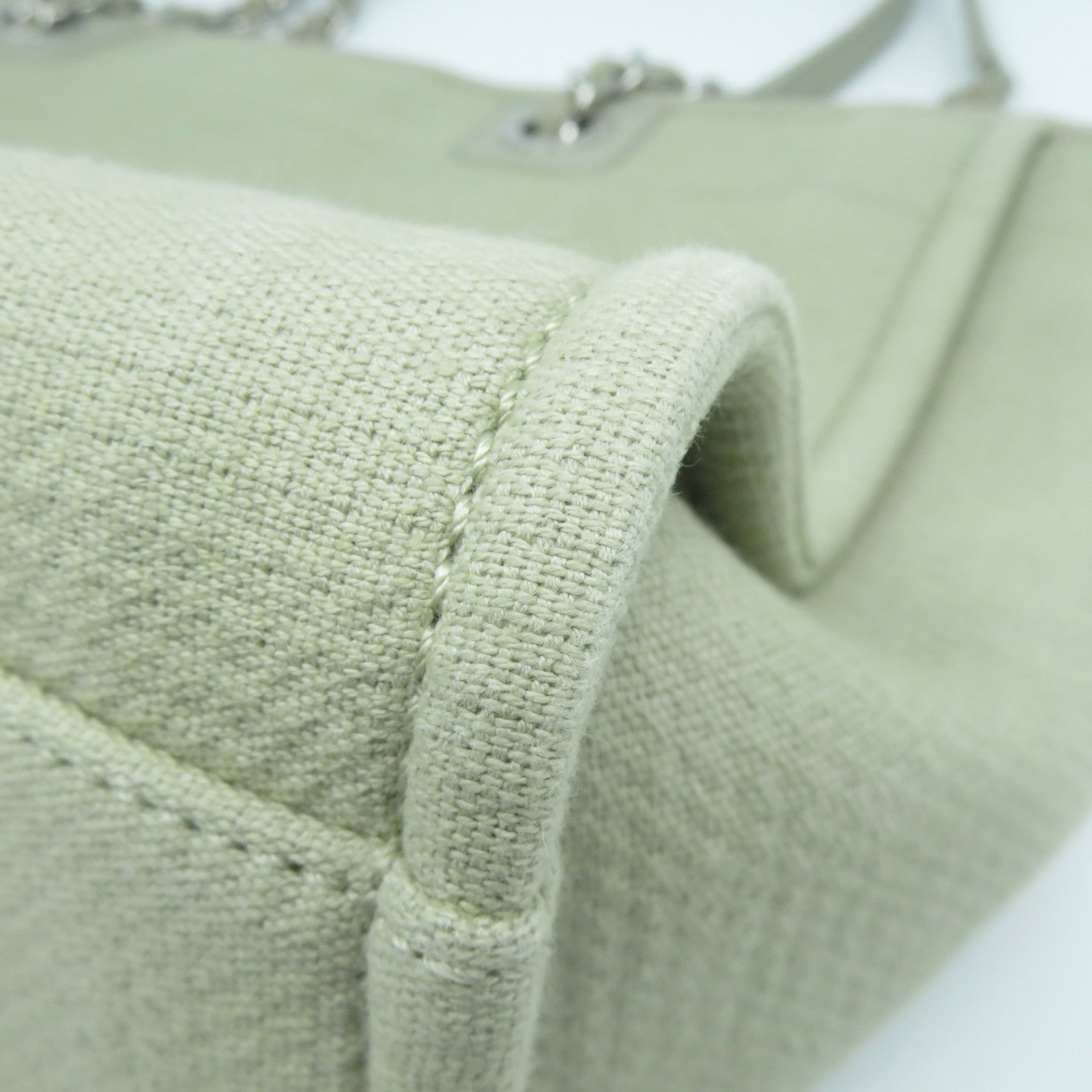 CHANEL 帆布Deauville Tote Bag銀扣肩背兩用袋灰色