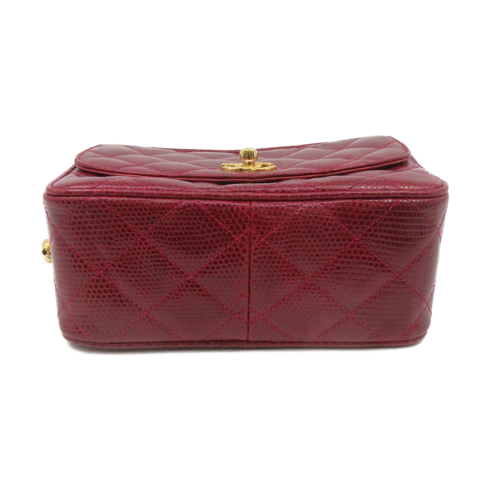 CHANEL 蜥蝪皮革Vintage Chain Shoulder Bag金扣鏈帶肩背袋酒紅色
