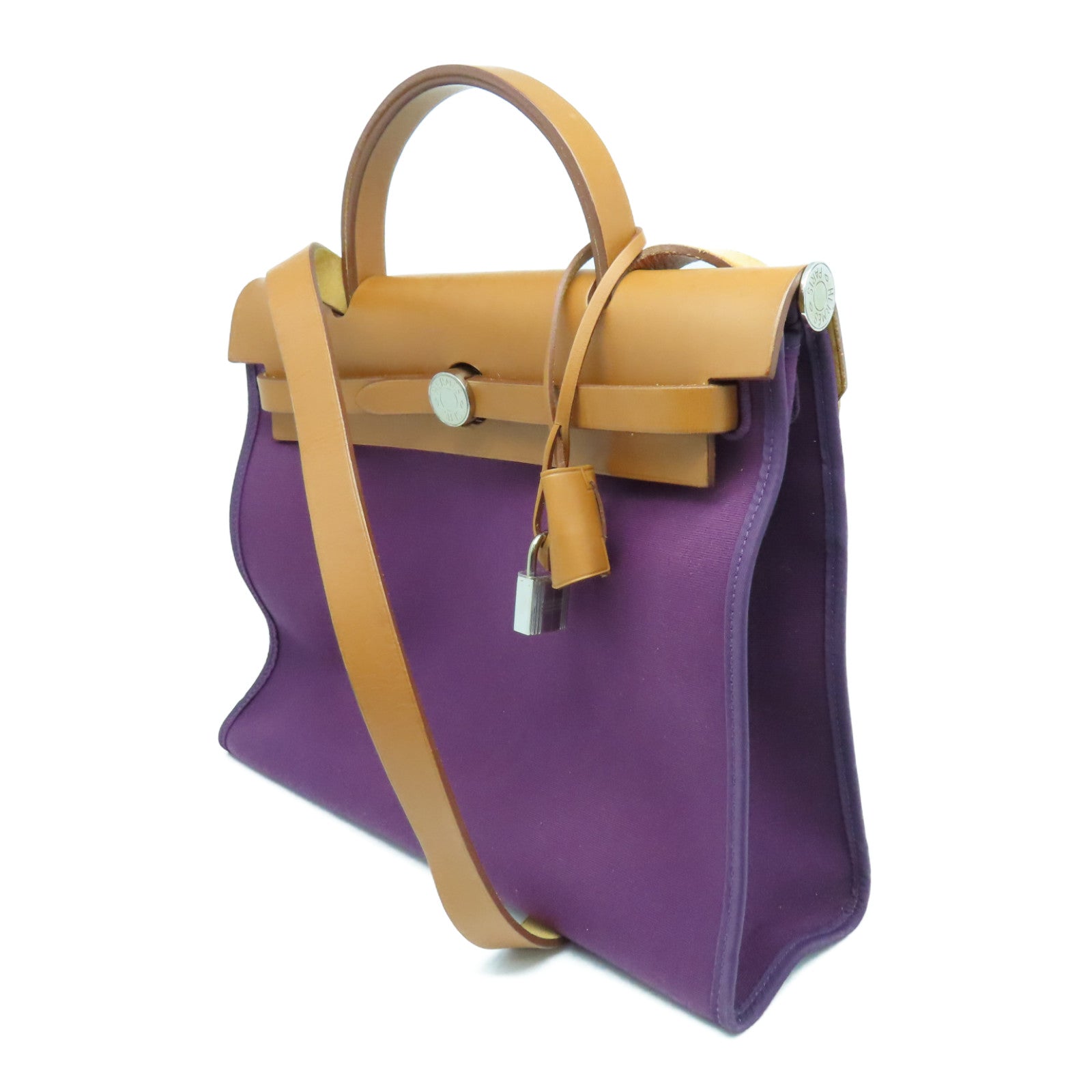 HERMES 帆布Herbag PM银扣肩背袋Rasin紫色