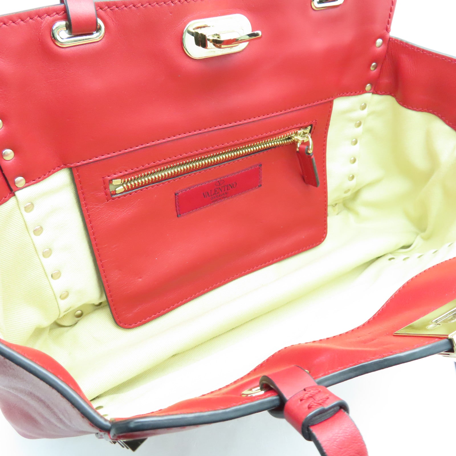 Valentino sheepskin leather 2way Shoulder Bag gold buckle handle shoulder bag red