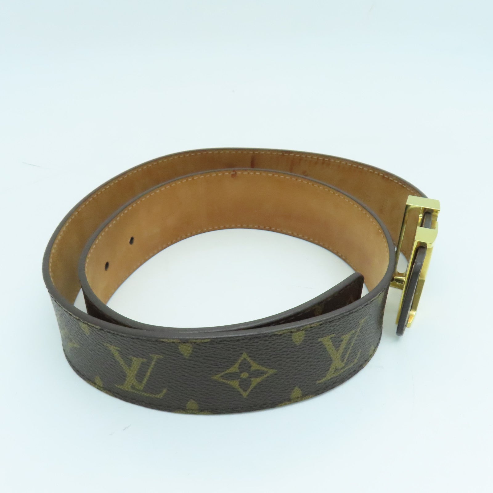 LOUIS VUITTON Monogram Belt金扣皮带啡色