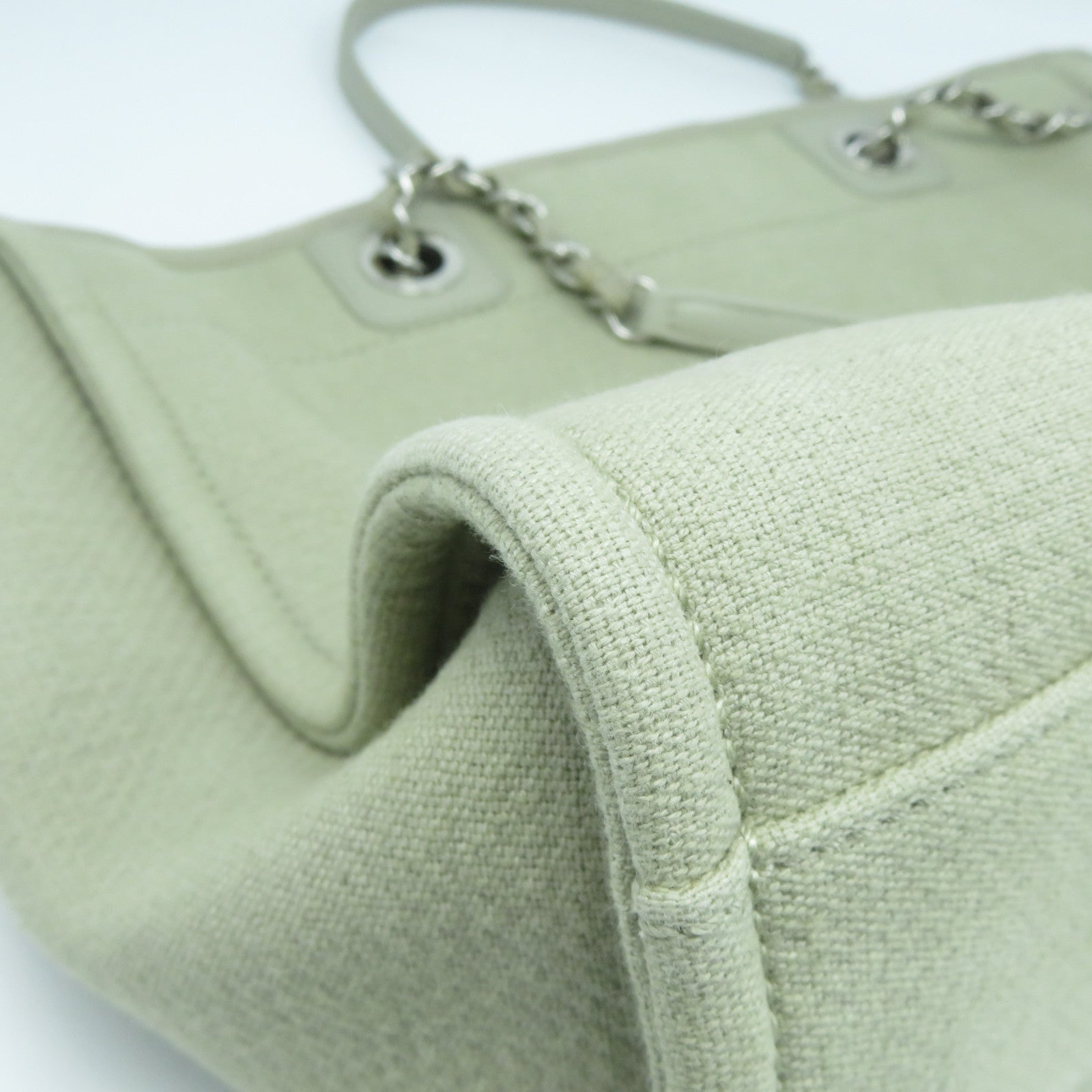 CHANEL 帆布Deauville Tote Bag銀扣肩背兩用袋灰色