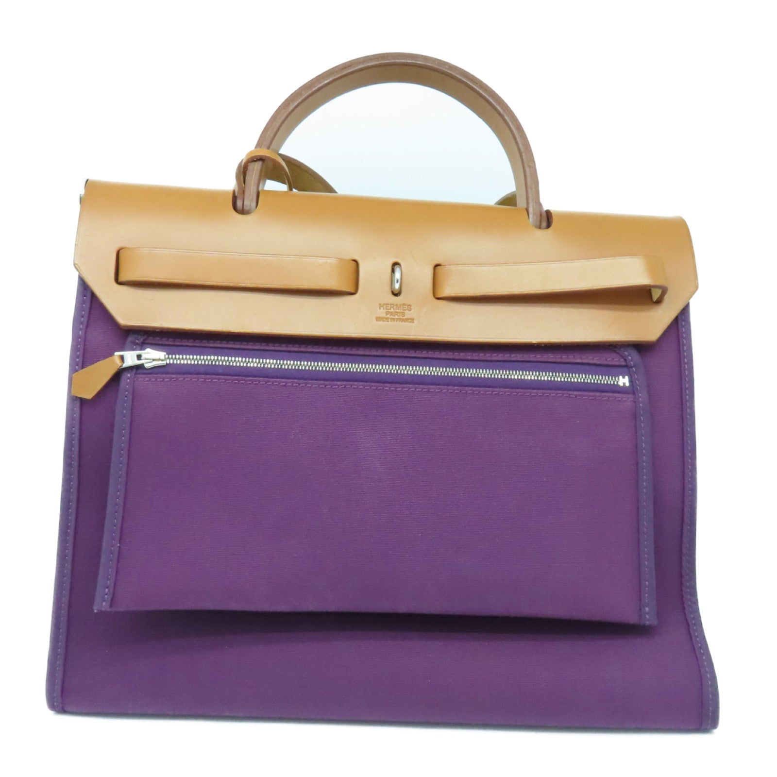 HERMES Canvas Herbag PM Silver Buckle Shoulder Bag Rasin Purple