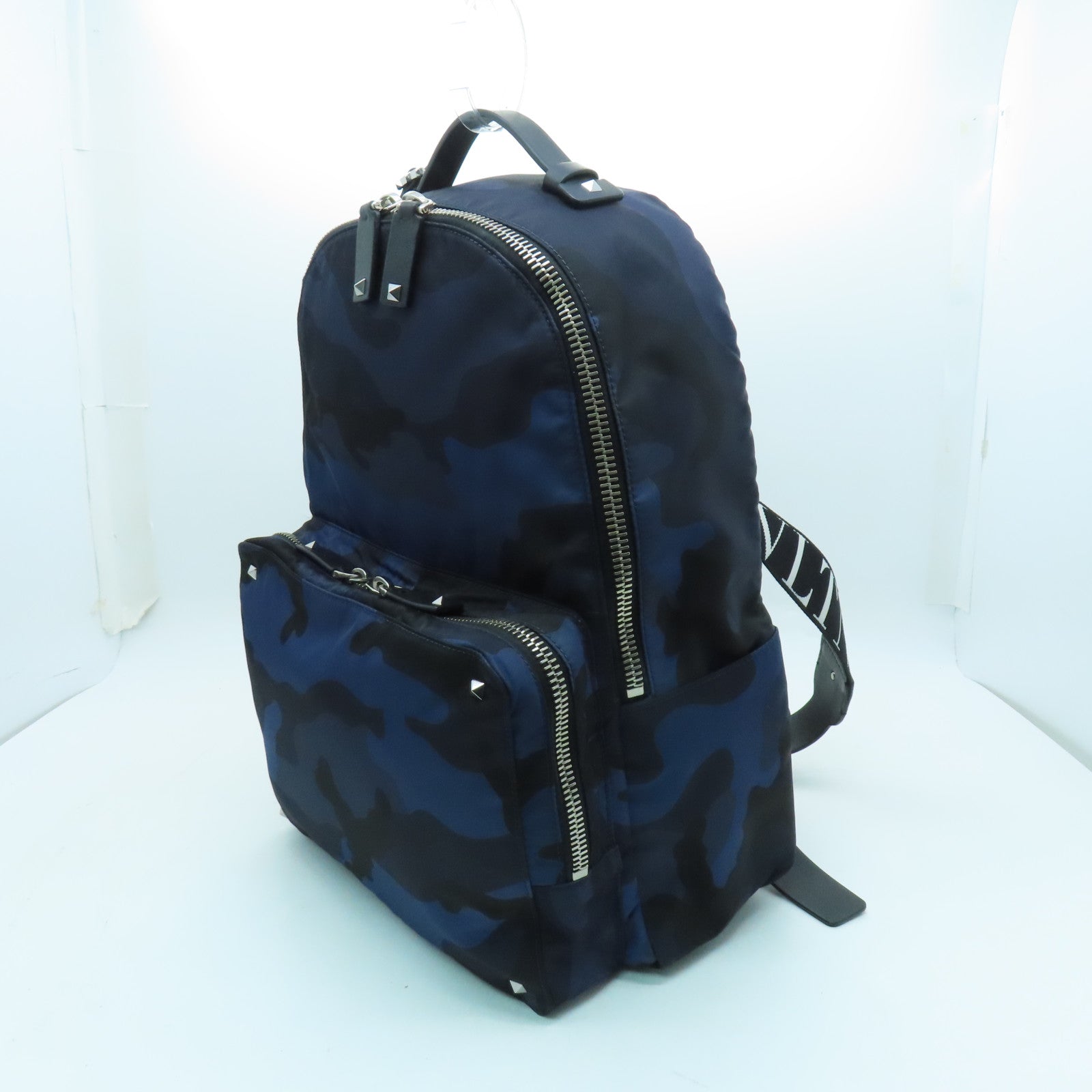 Valentino Nylon Backpack Silver Buckle Backpack Blue – Brand