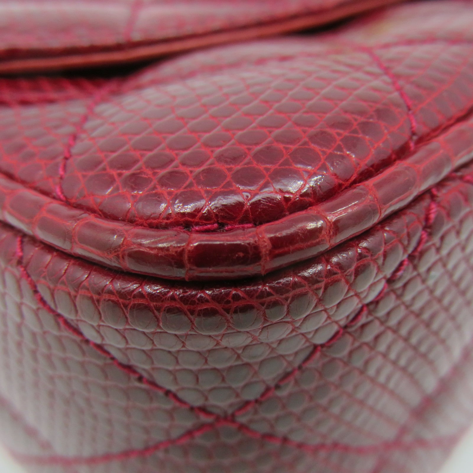 CHANEL 蜥蝪皮革Vintage Chain Shoulder Bag金扣鏈帶肩背袋酒紅色