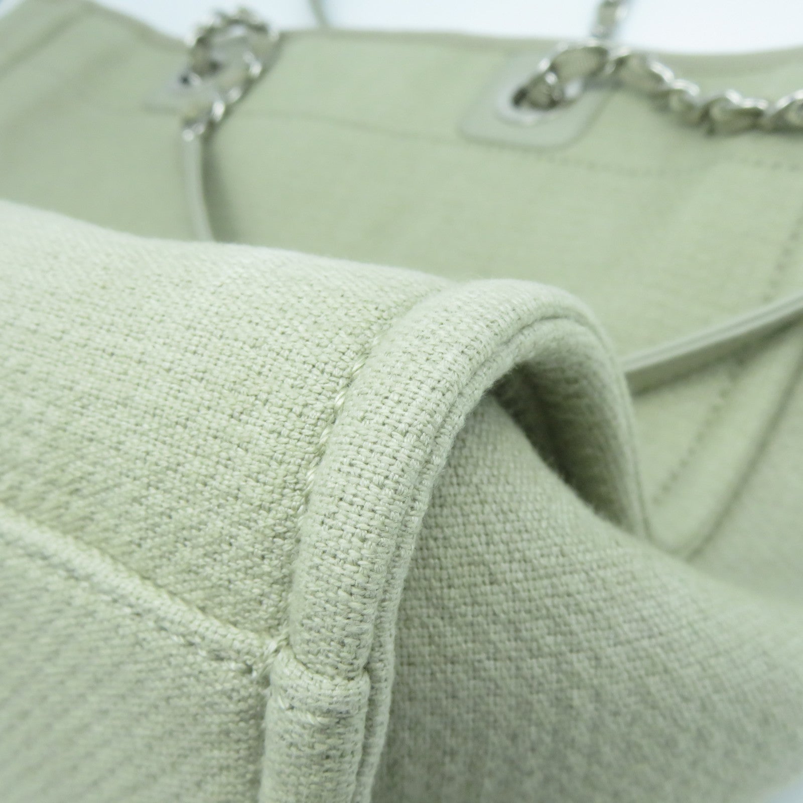 CHANEL 帆布Deauville Tote Bag銀扣肩背兩用袋灰色
