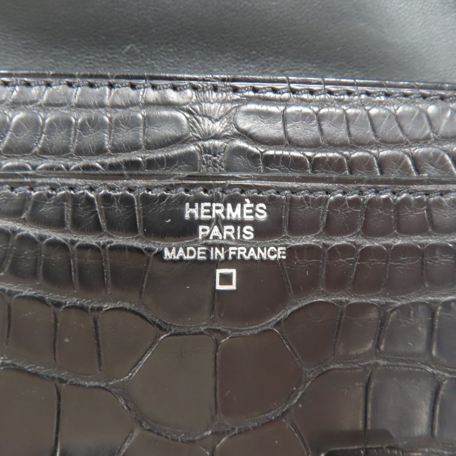 HERMES 鱷魚皮革Constance To Go銀扣肩背袋黑色