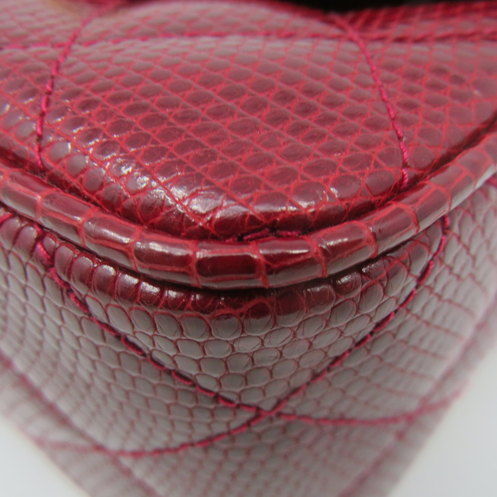 CHANEL 蜥蝪皮革Vintage Chain Shoulder Bag金扣鏈帶肩背袋酒紅色