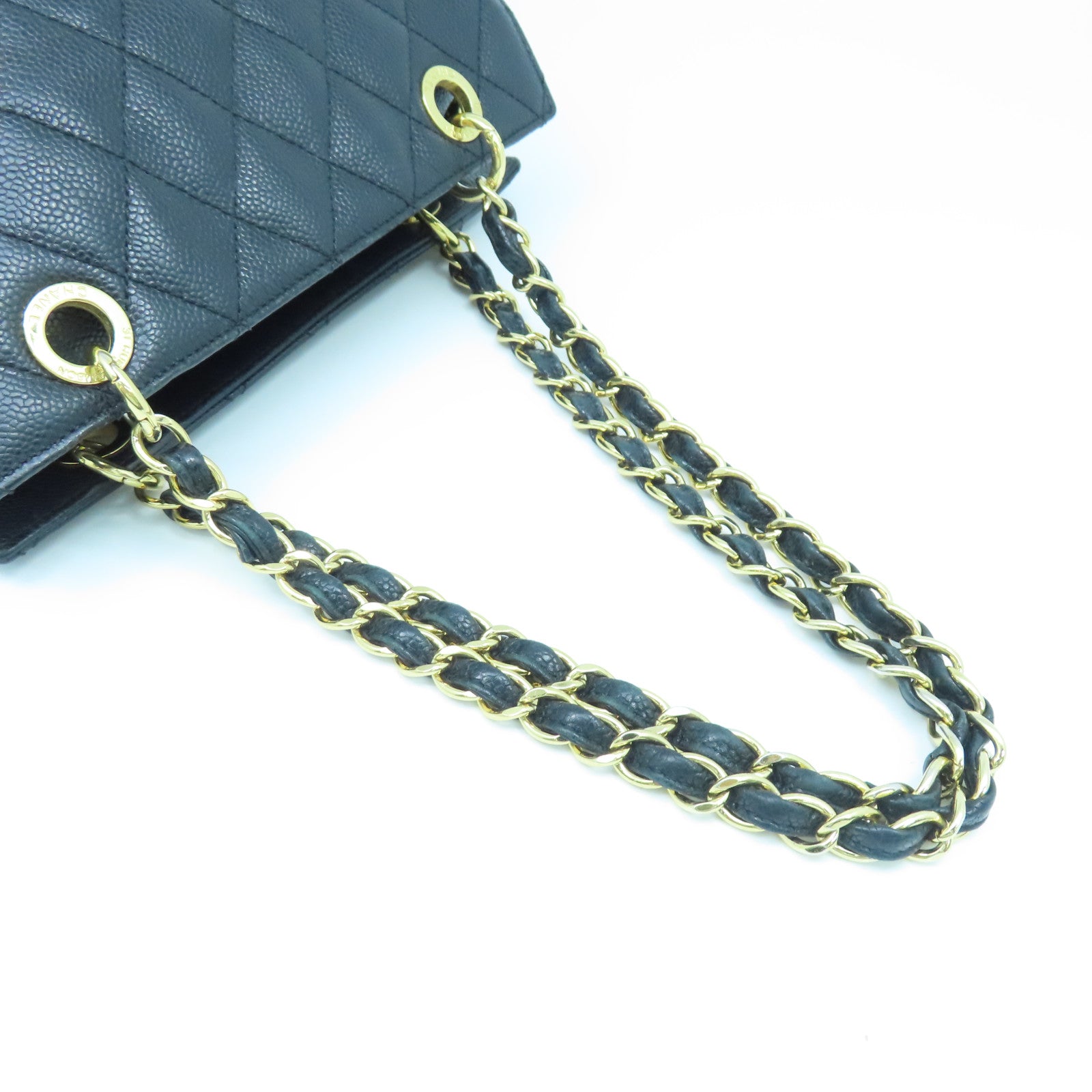 CHANEL rhombic cowhide leather Shoulder Bag gold buckle shoulder bag black
