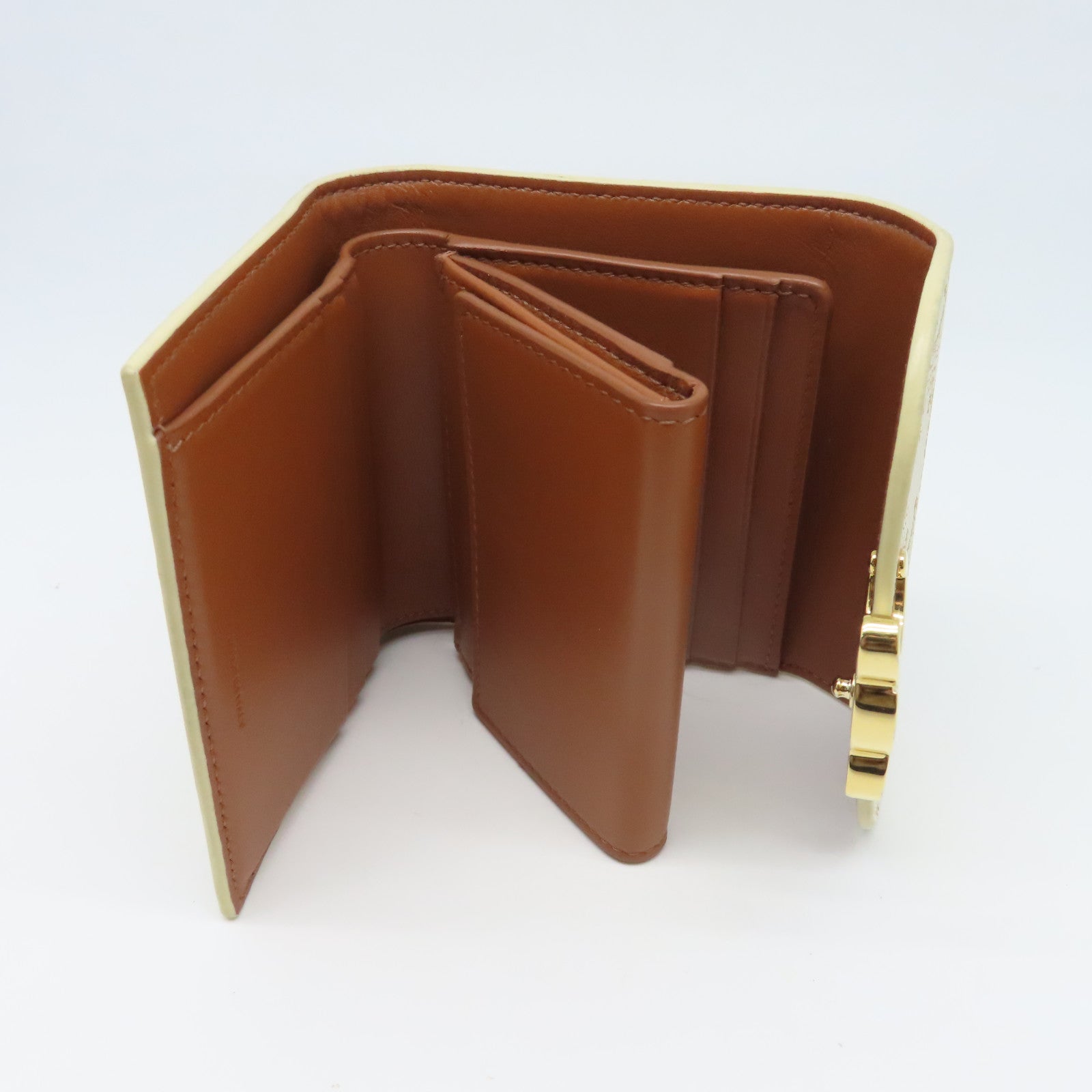 CELINE 塗層帆布/牛皮皮革Wallet金扣錢包白色