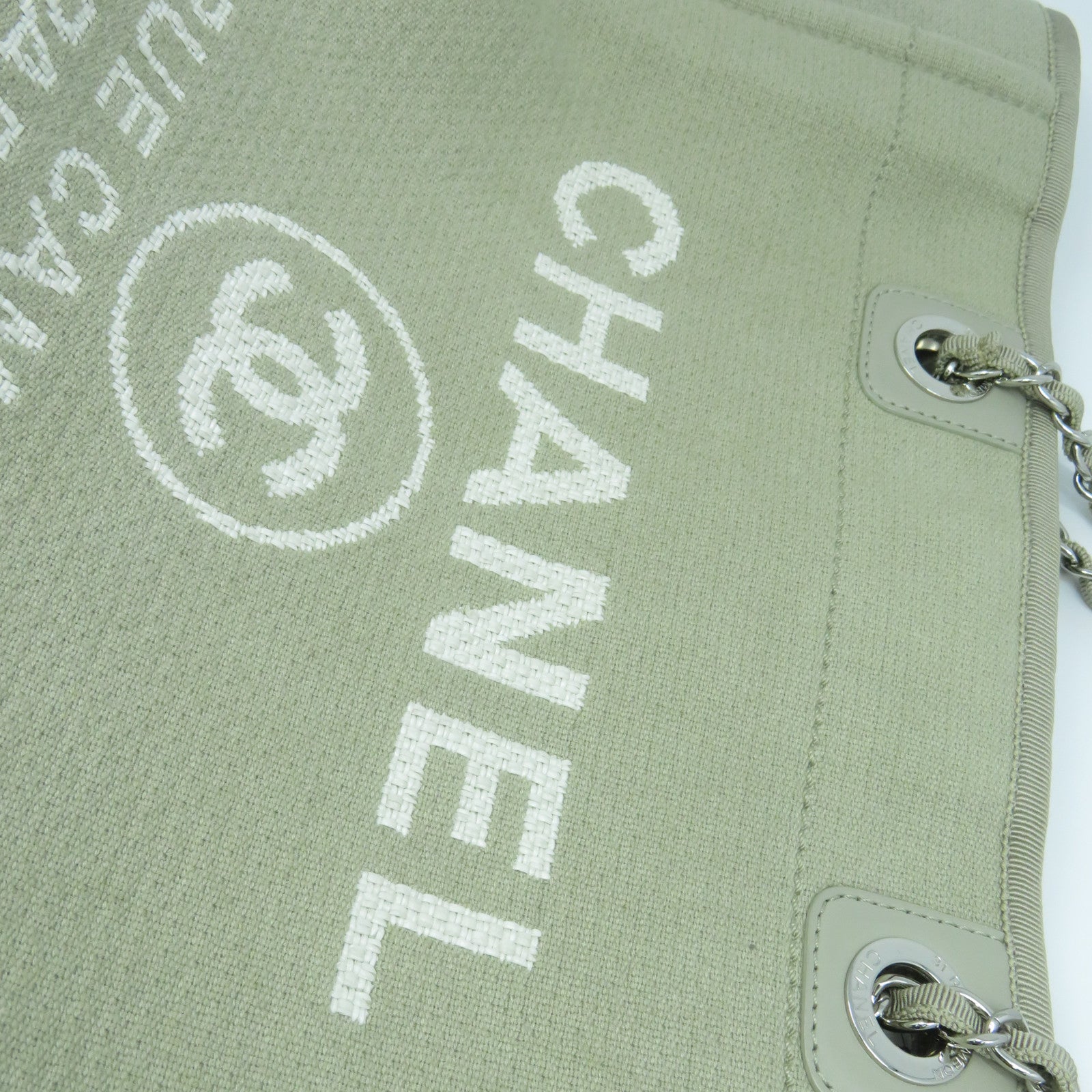 CHANEL 帆布Deauville Tote Bag銀扣肩背兩用袋灰色