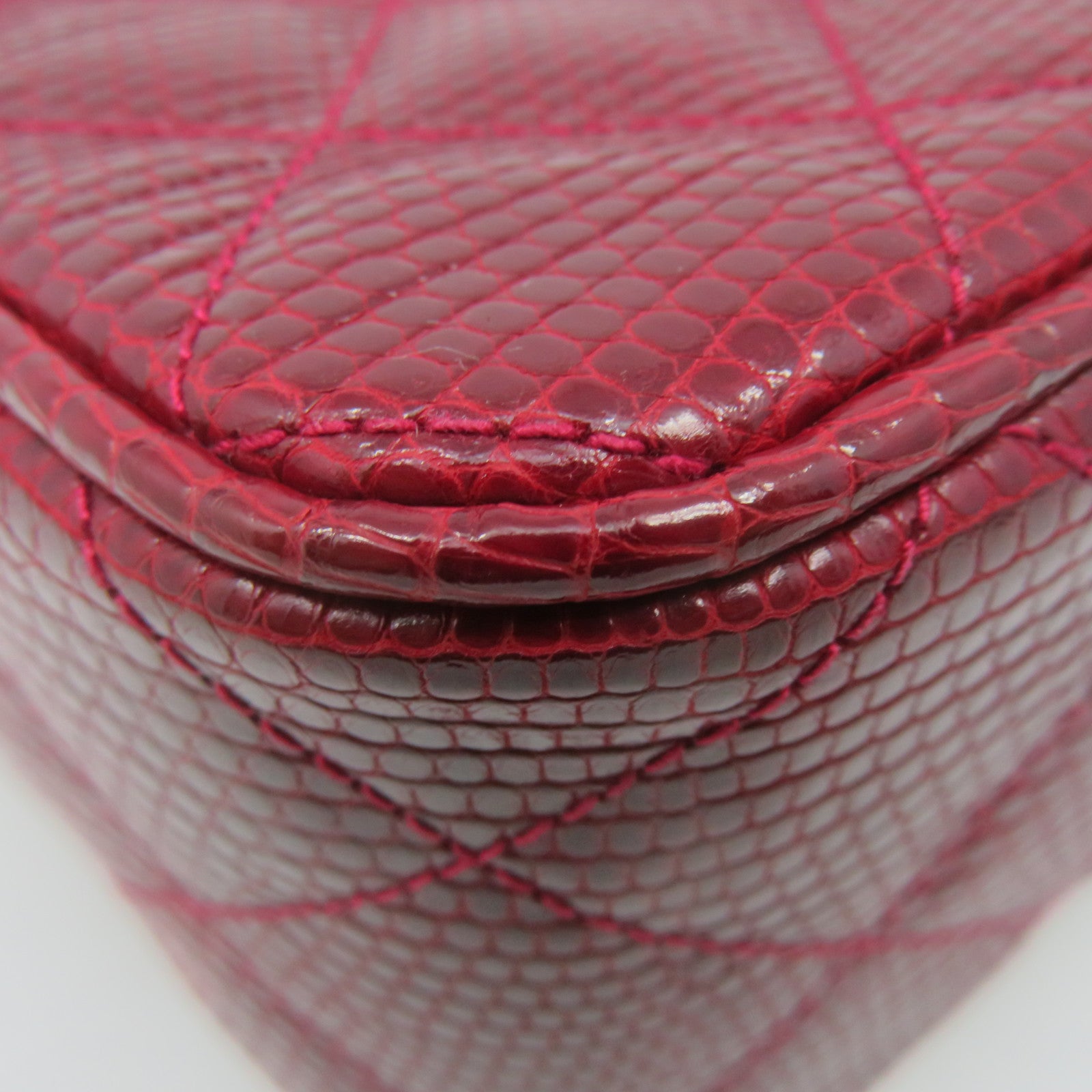 CHANEL 蜥蝪皮革Vintage Chain Shoulder Bag金扣鏈帶肩背袋酒紅色