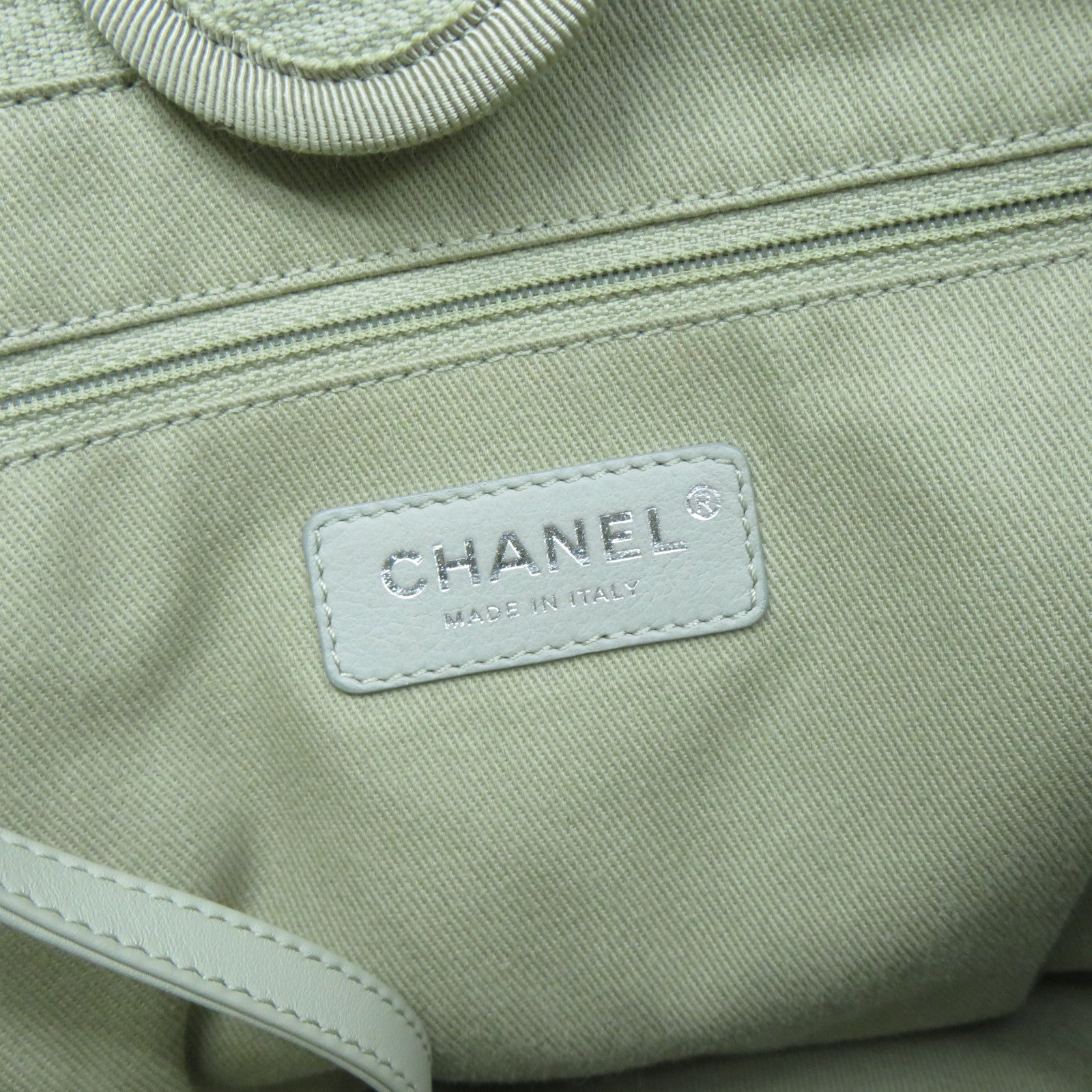 CHANEL 帆布Deauville Tote Bag銀扣肩背兩用袋灰色