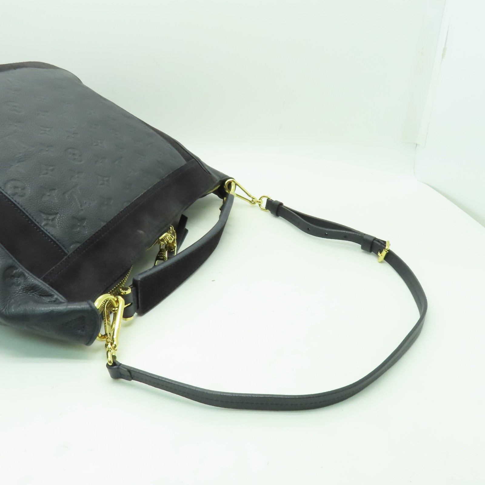 LOUIS VUITTON Monogram Empreinte Audacieuse PM金扣手挽肩背兩用袋深藍色