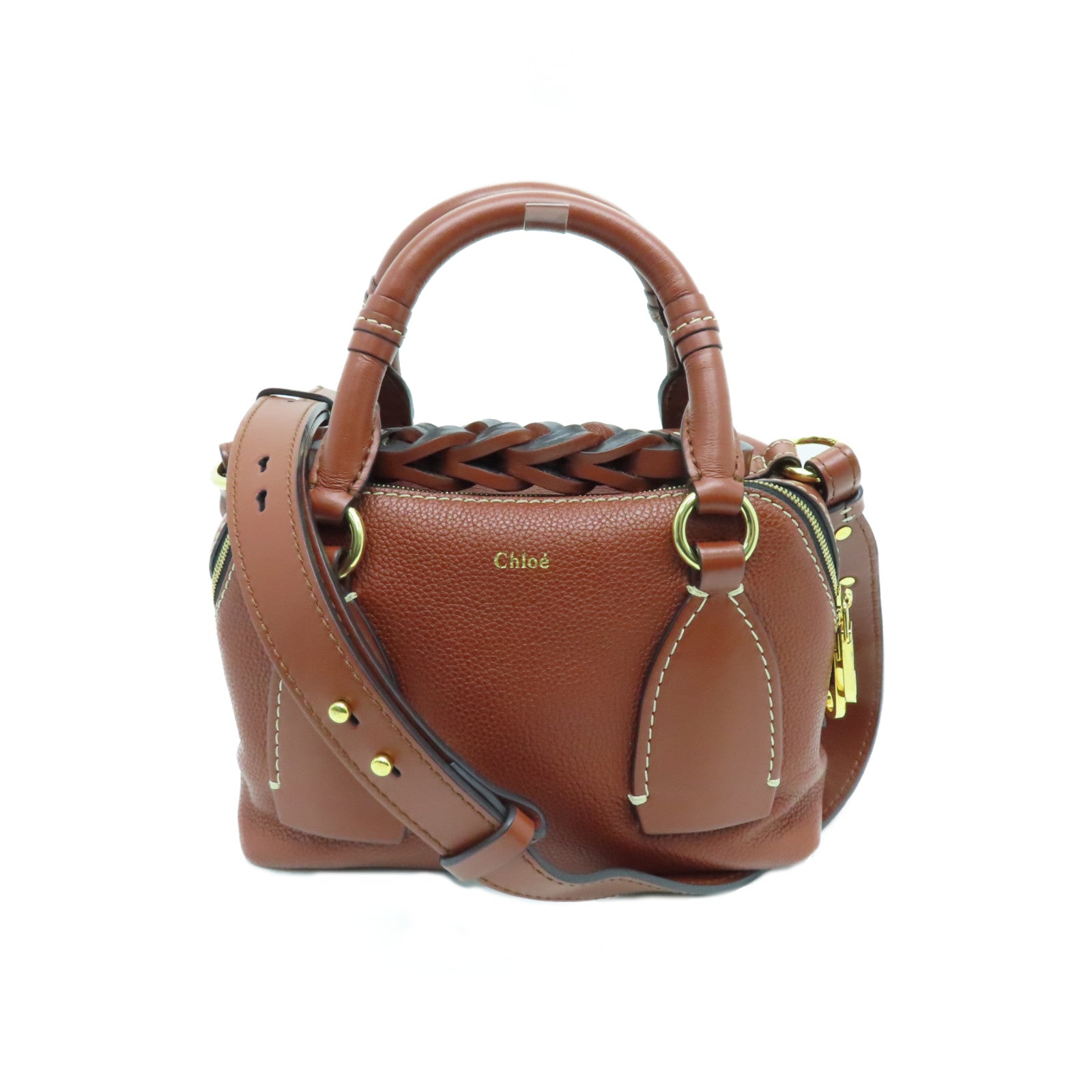 Chloe 牛皮皮革2way Shoulder Bag金扣手挽肩背兩用袋啡色