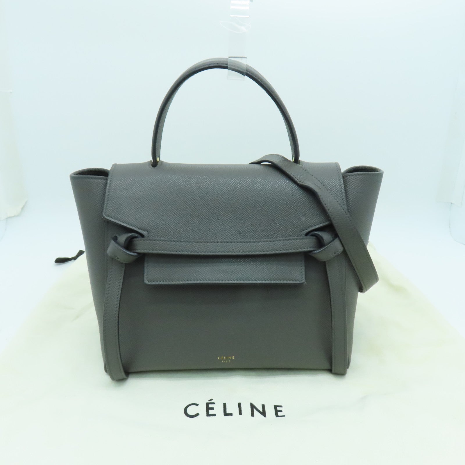 CELINE 牛皮皮革Belt Bag金扣手挽肩背两用袋灰色