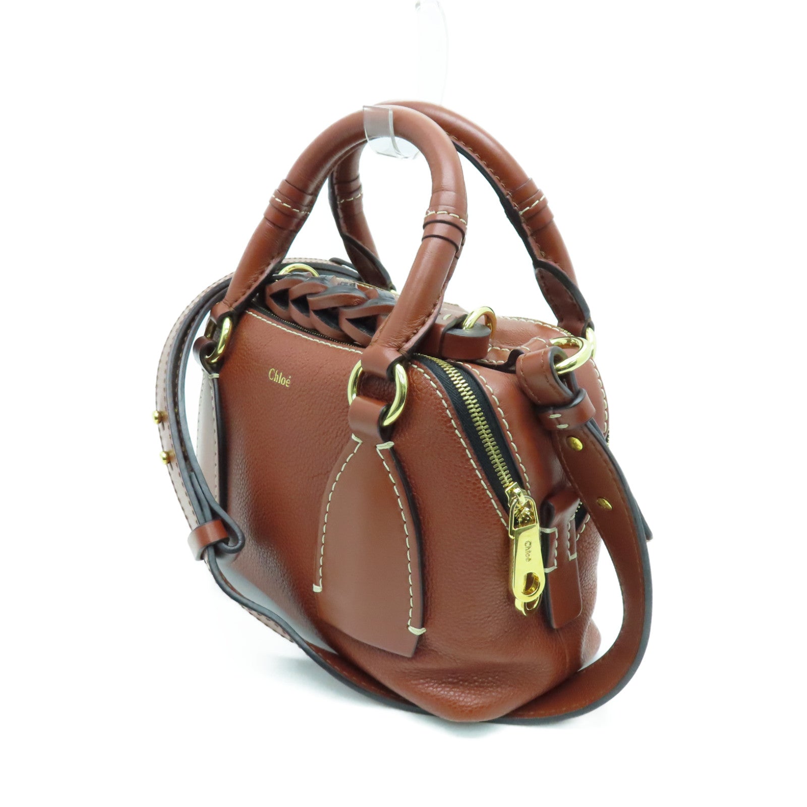 Chloe 牛皮皮革2way Shoulder Bag金扣手挽肩背兩用袋啡色