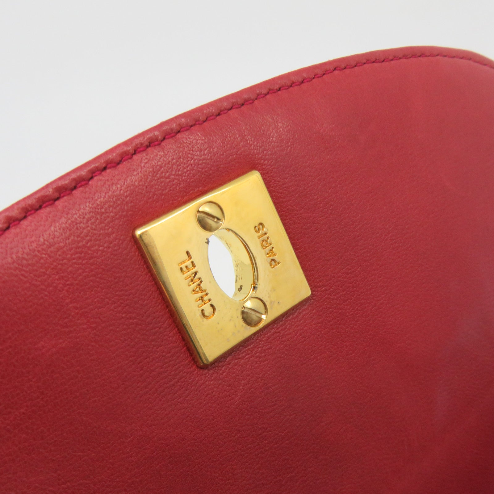 CHANEL 蜥蝪皮革Vintage Chain Shoulder Bag金扣鏈帶肩背袋酒紅色