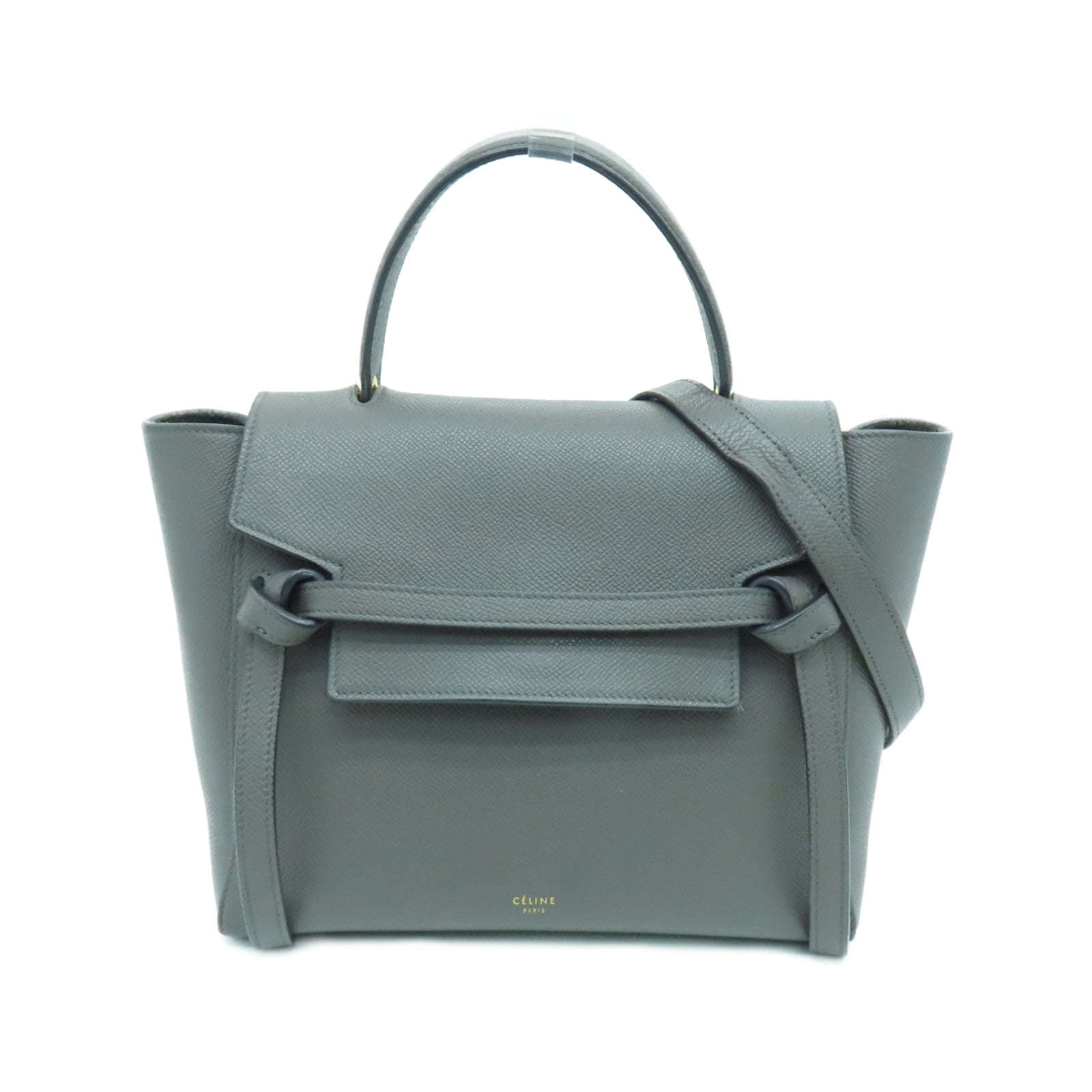 CELINE 牛皮皮革Belt Bag金扣手挽肩背两用袋灰色