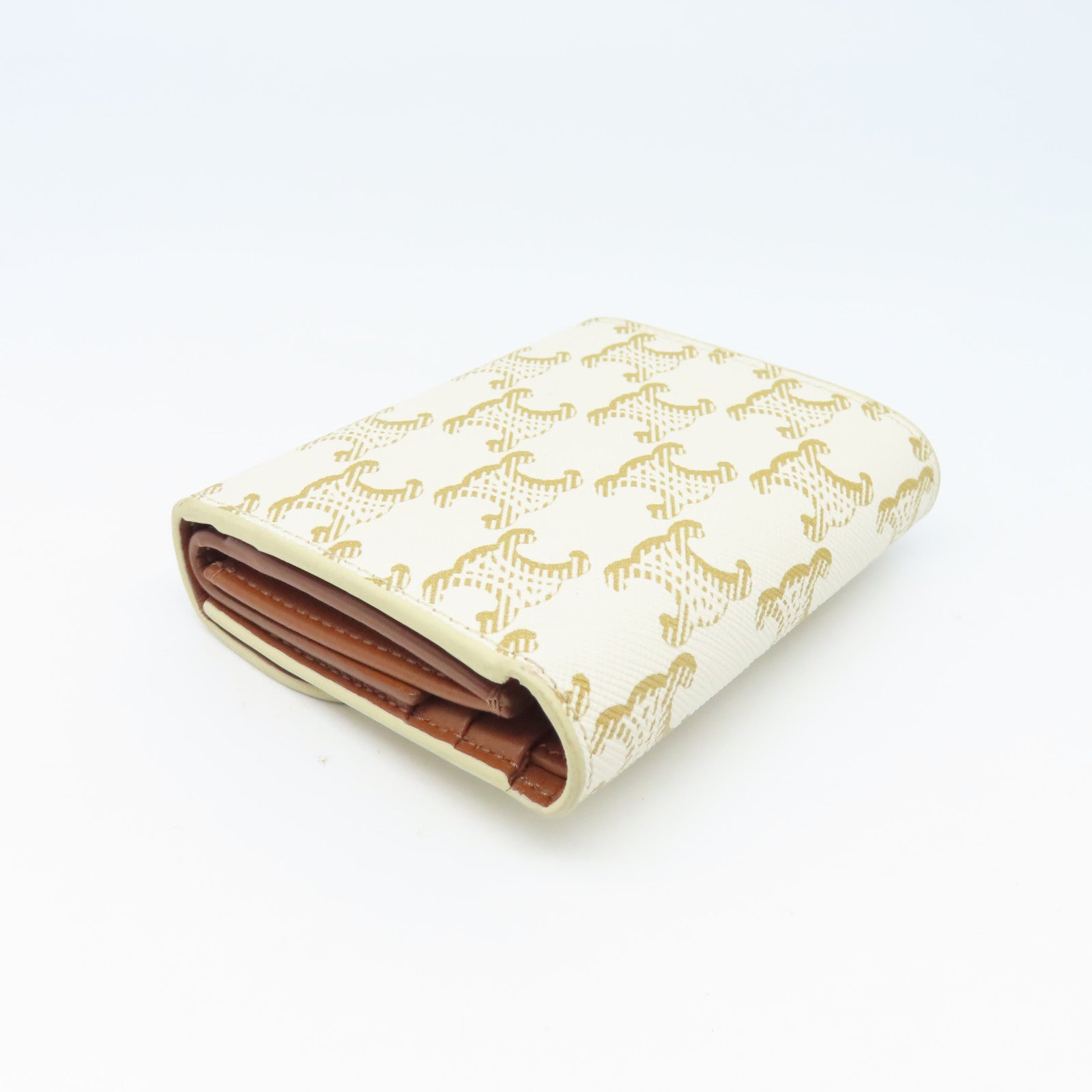 CELINE 塗層帆布/牛皮皮革Wallet金扣錢包白色