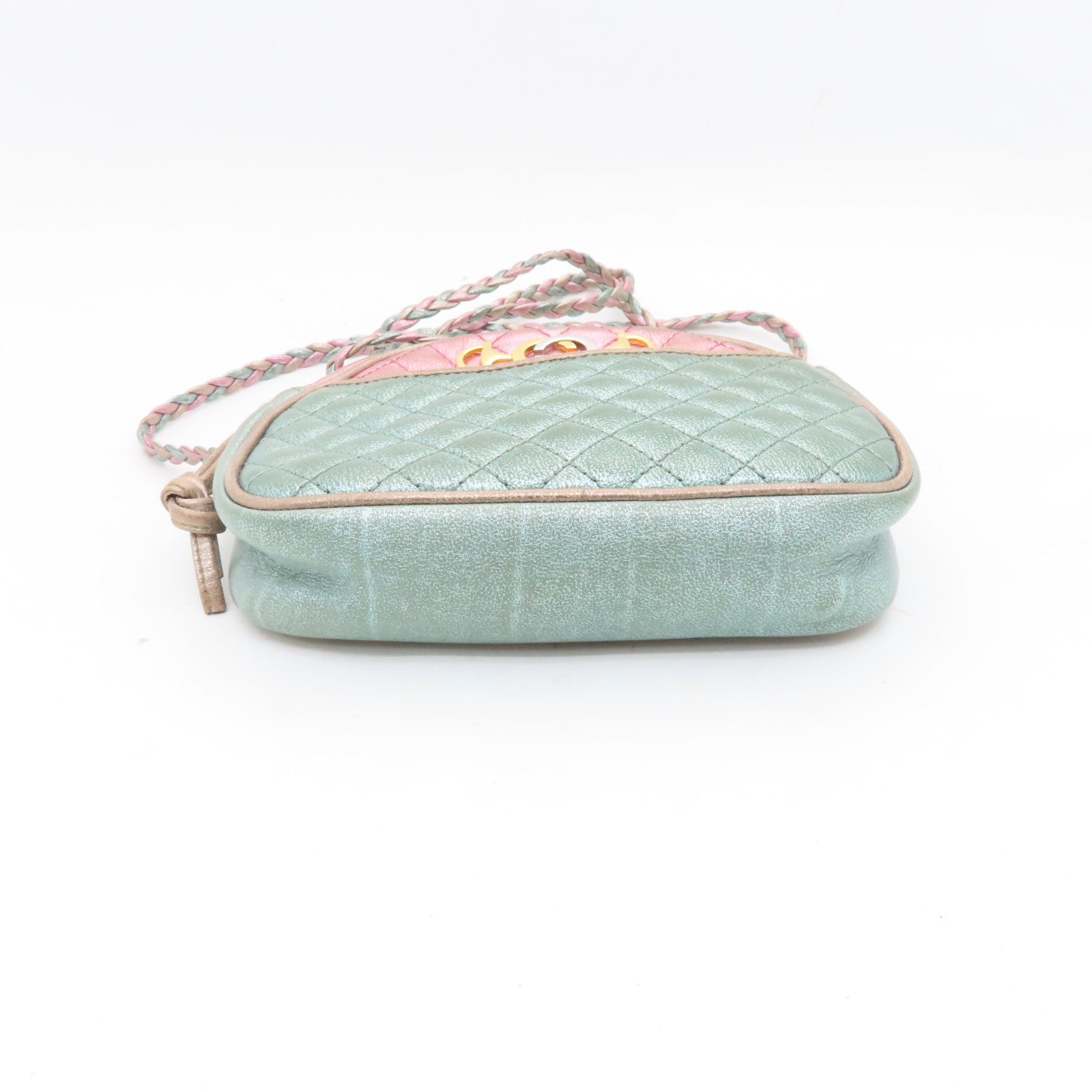 GUCCI leather Zumi Horsebit gold buckle shoulder bag pink light green