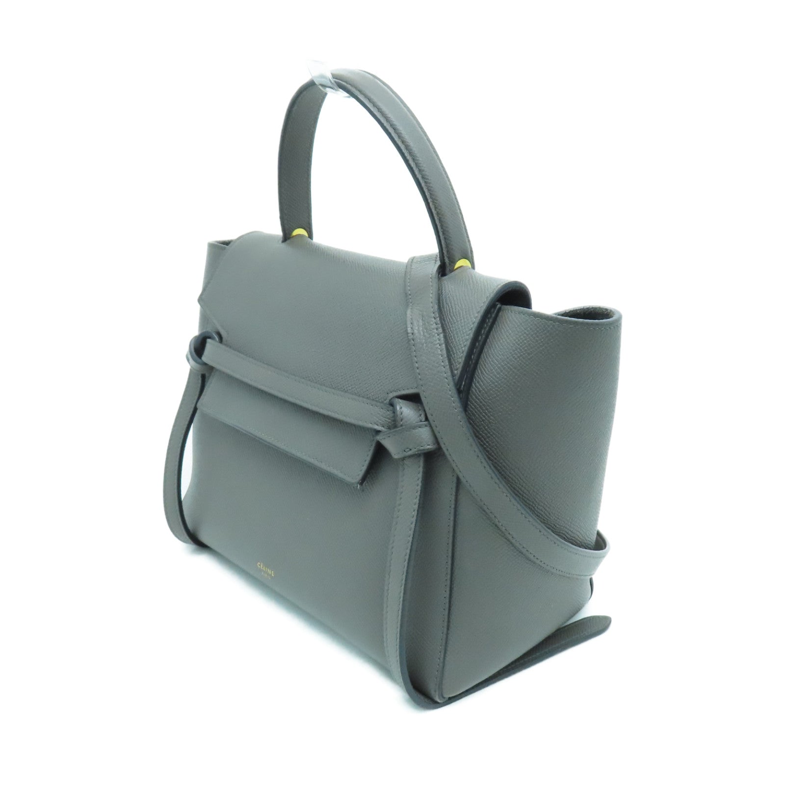 CELINE 牛皮皮革Belt Bag金扣手挽肩背两用袋灰色