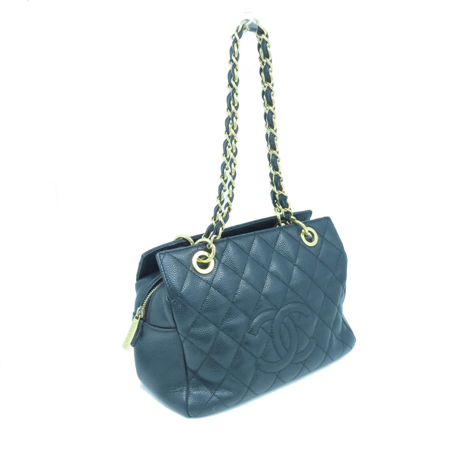 CHANEL rhombic cowhide leather Shoulder Bag gold buckle shoulder bag black