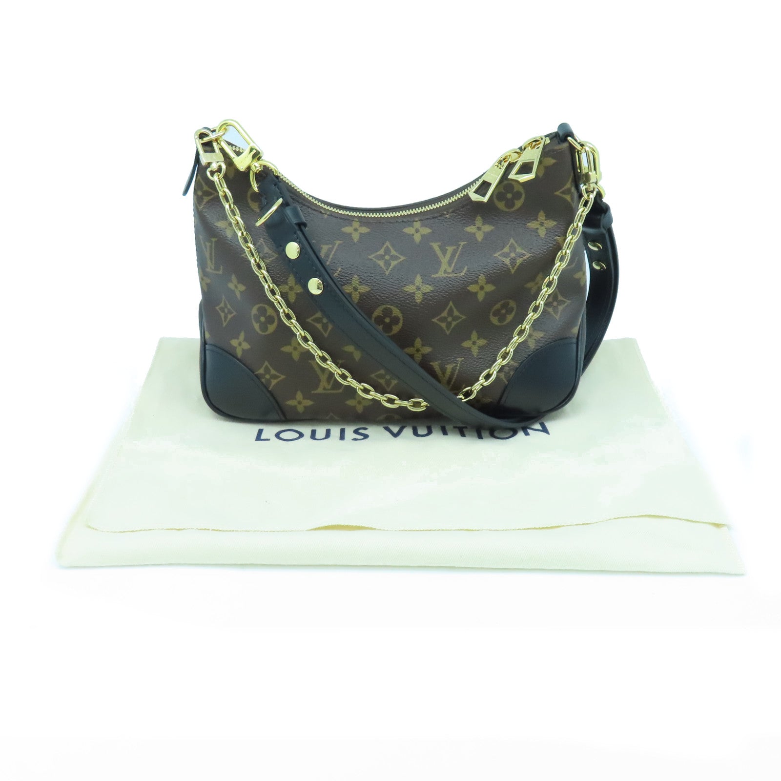 LOUIS VUITTON Monogram Boulogne Gold Buckle Shoulder Bag Brown