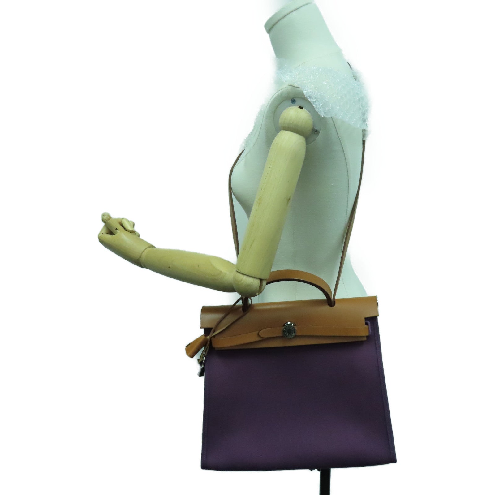 HERMES 帆布Herbag PM银扣肩背袋Rasin紫色
