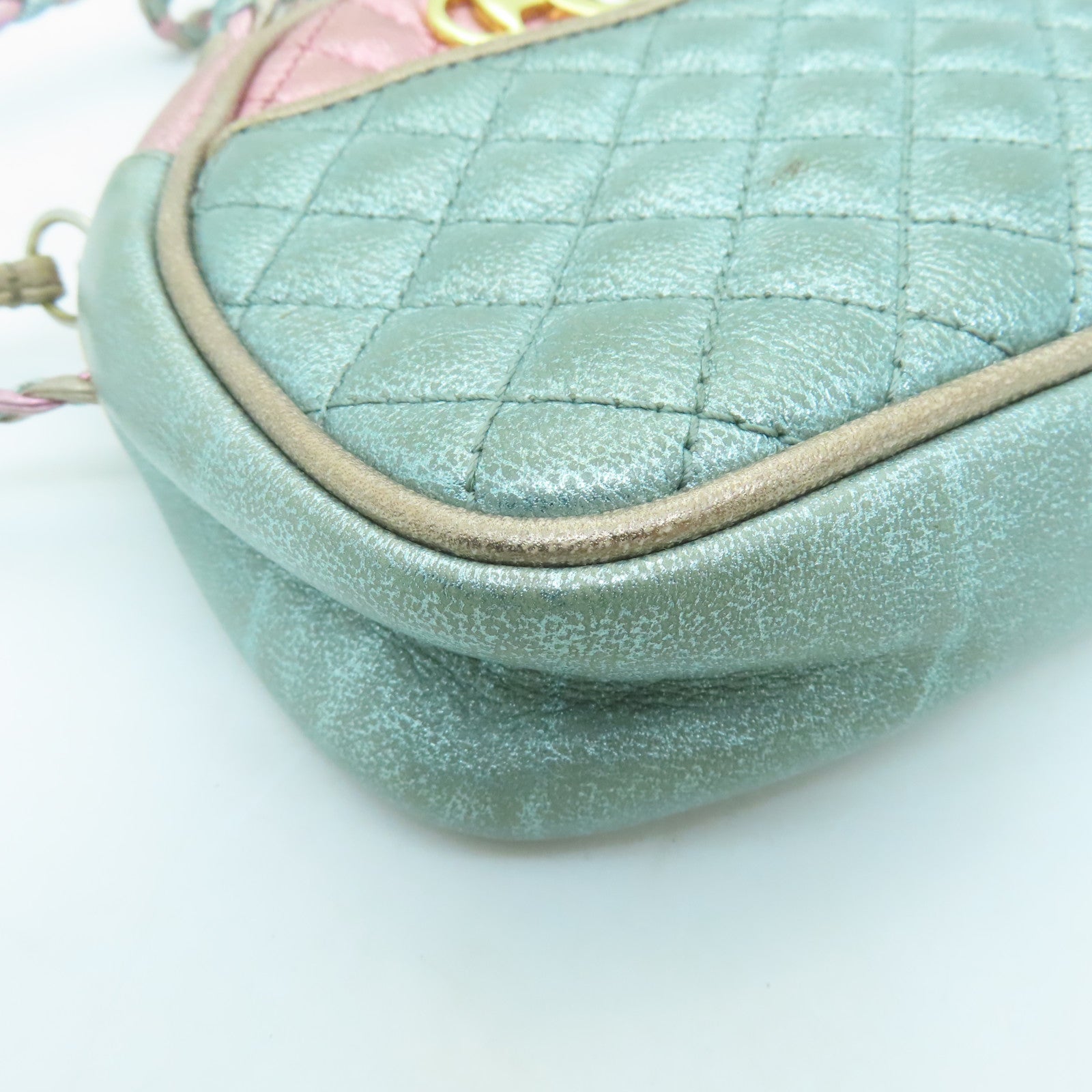 GUCCI leather Zumi Horsebit gold buckle shoulder bag pink light green