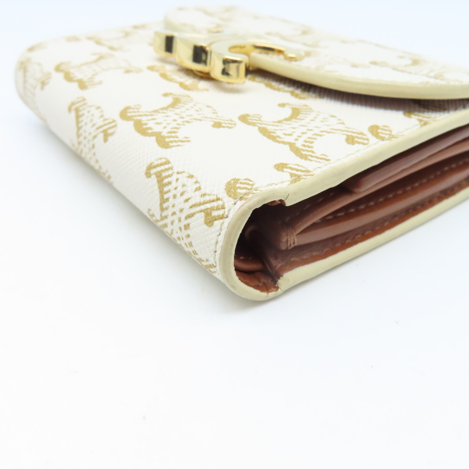 CELINE 塗層帆布/牛皮皮革Wallet金扣錢包白色