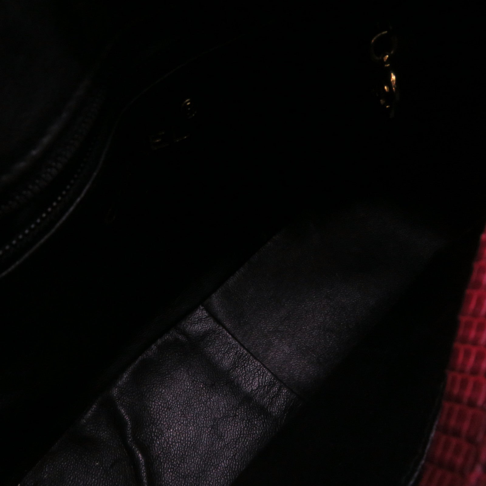 CHANEL 蜥蝪皮革Vintage Chain Shoulder Bag金扣鏈帶肩背袋酒紅色